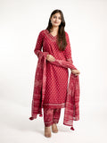 Dimpee Red Ajrakh Cotton HandEmbroidered Dupatta Set