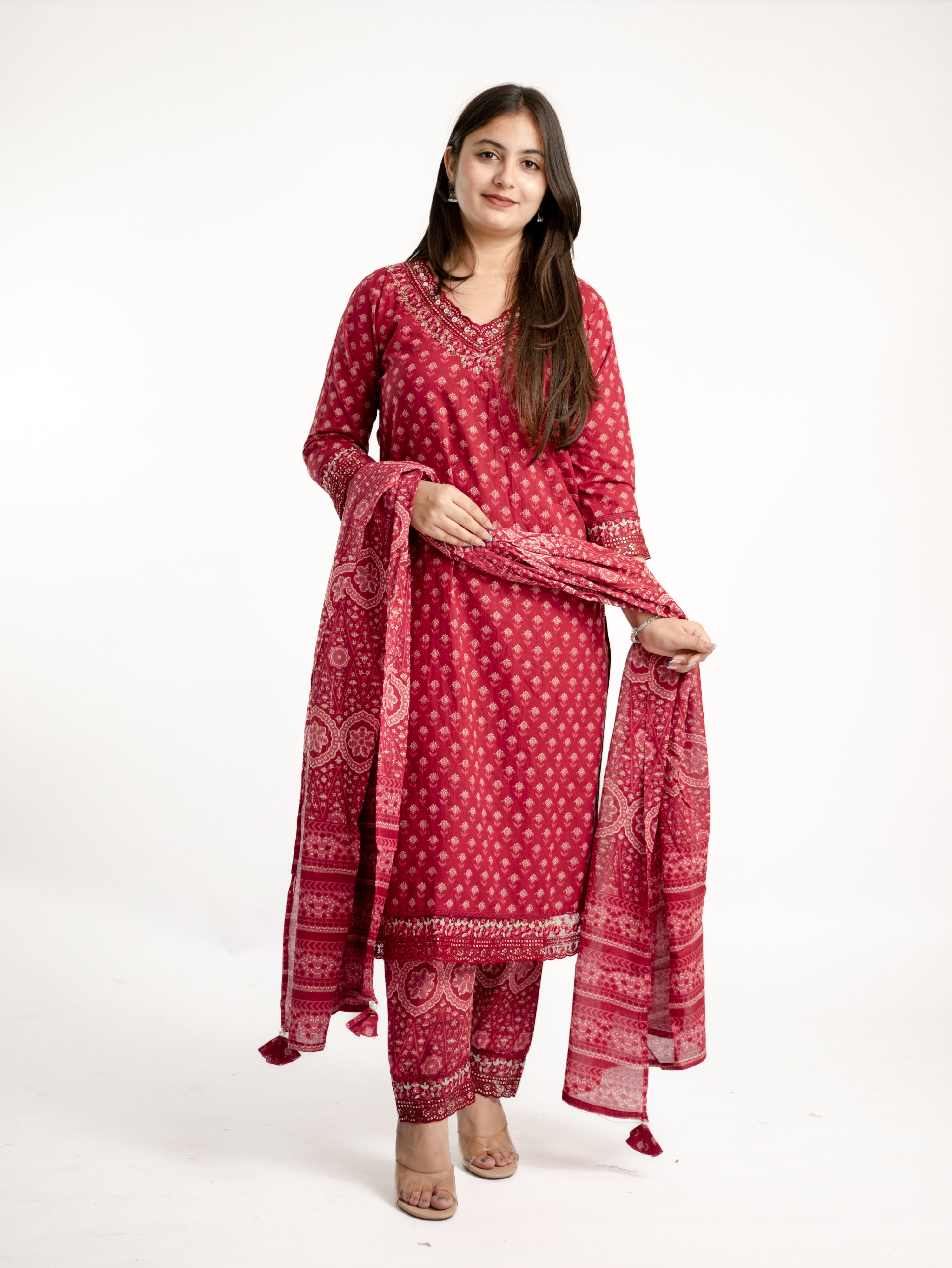 Dimpee Ajrakh Cotton HandEmbroidered Dupatta set
