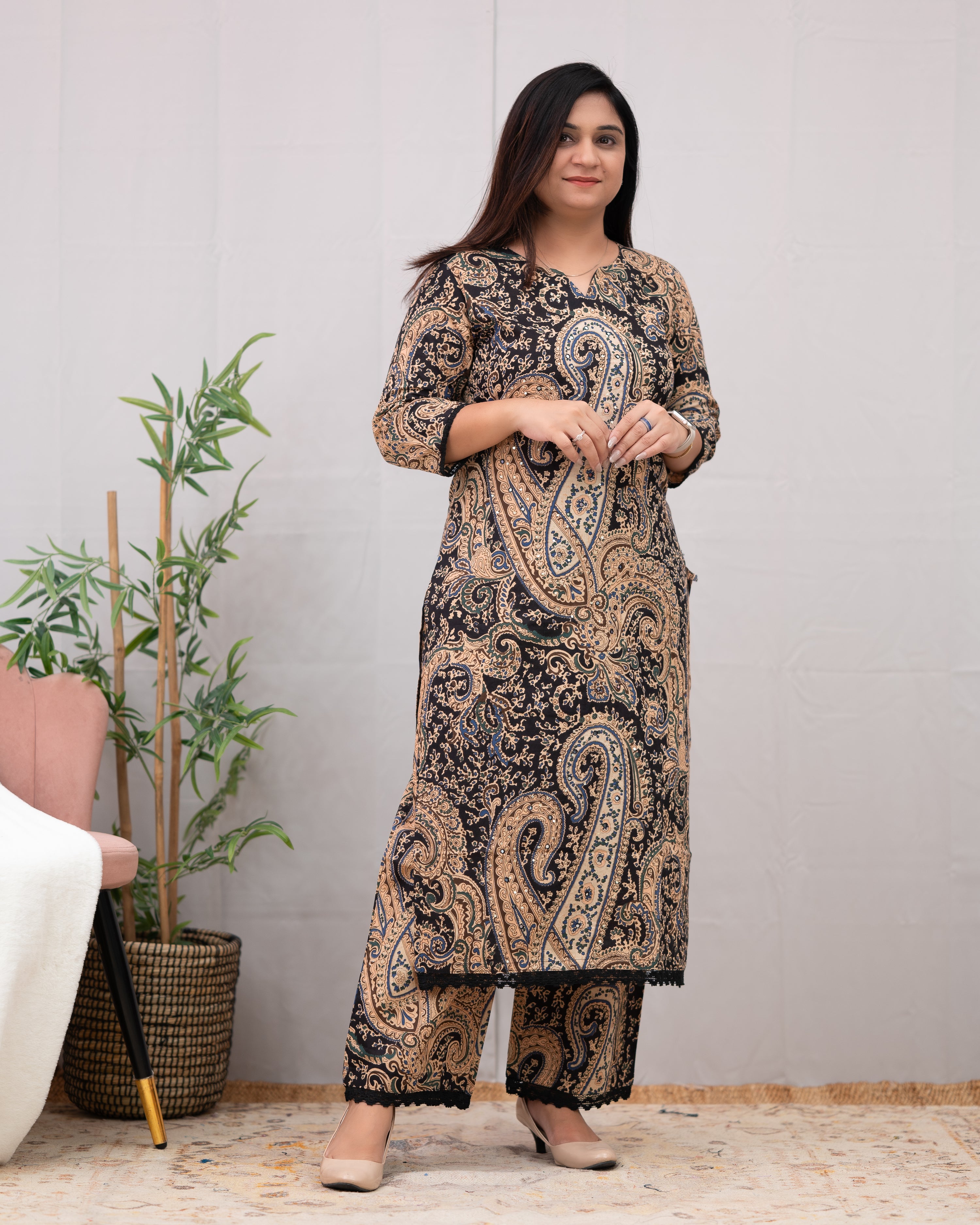Kalamkari Embroidered Straight Cotton Kurta Set