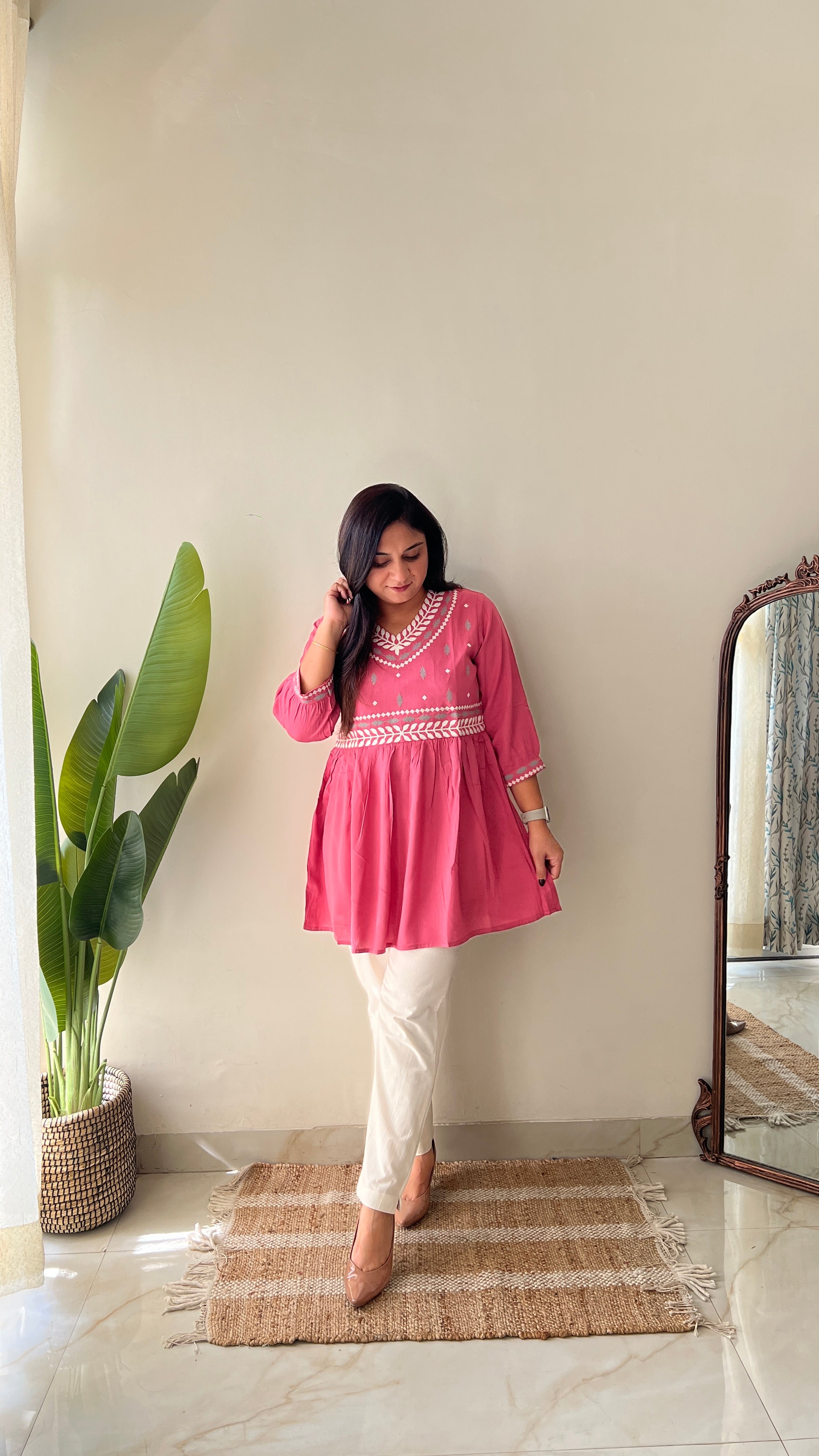 Soha Cotton Embroidered A-line Short Top - The Jaipur Studio