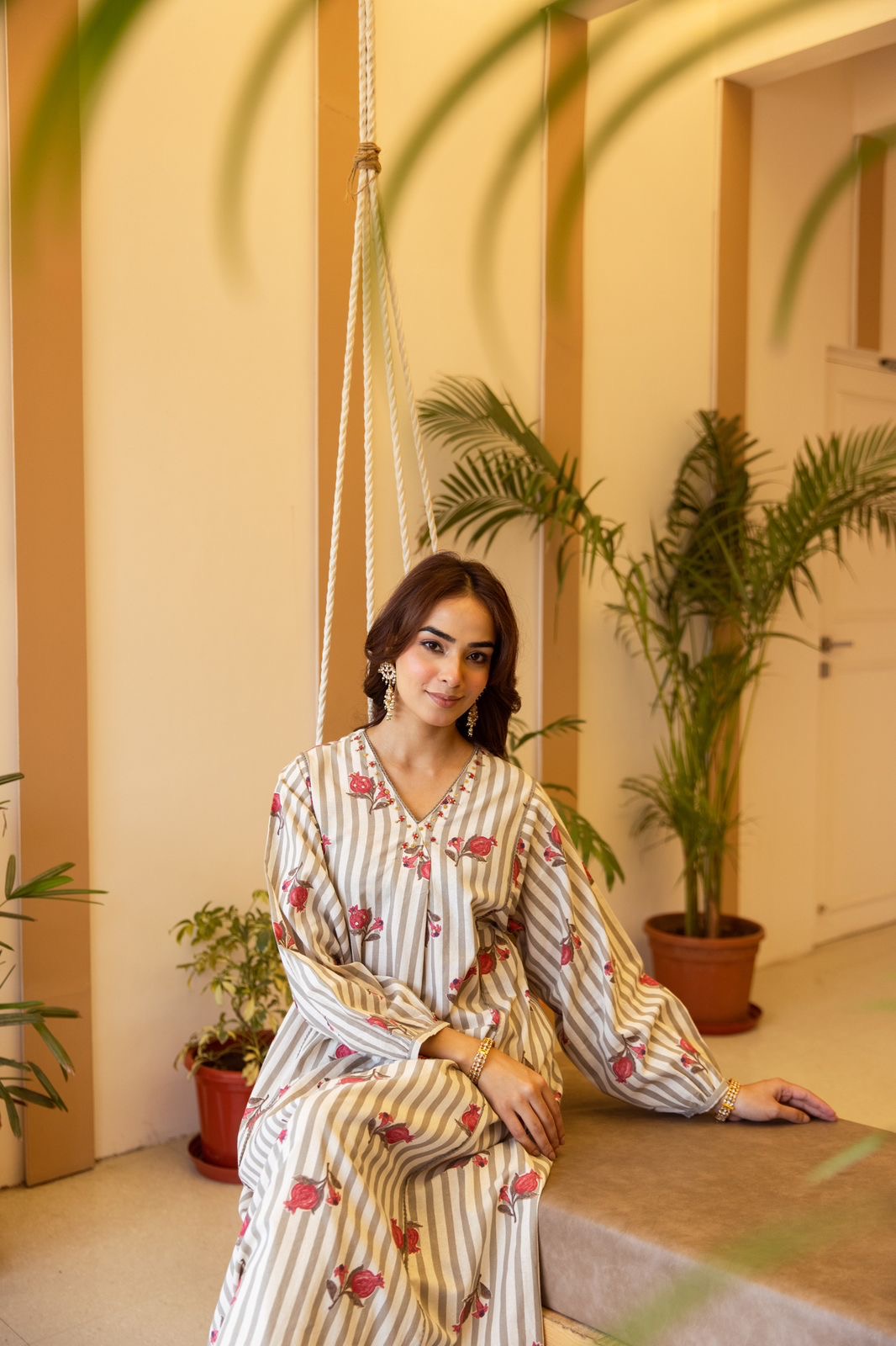 Zoya Offwhite Floral A-line Embroidered Kurta Set
