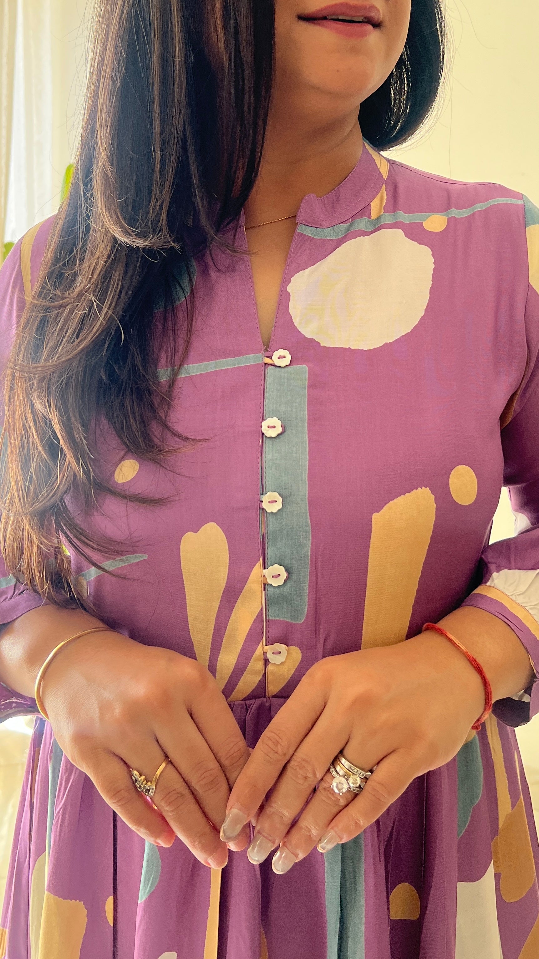 Sarfa Lilac Crystal Muslin Casual Long Dress