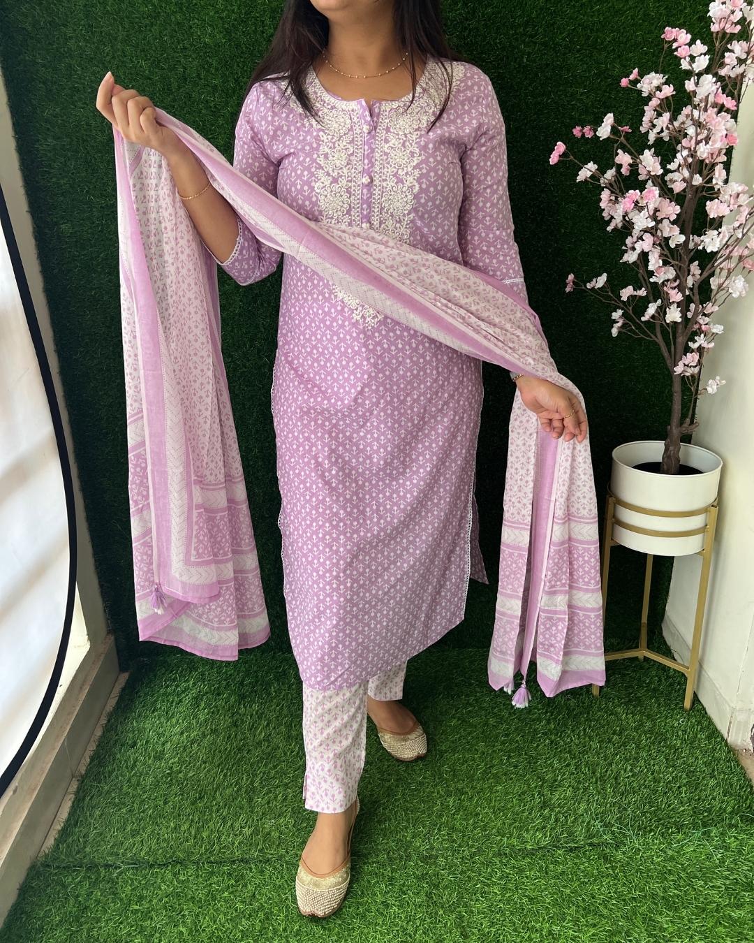 Jaipuri Cotton Embroidered Pant Set - The Jaipur Studio