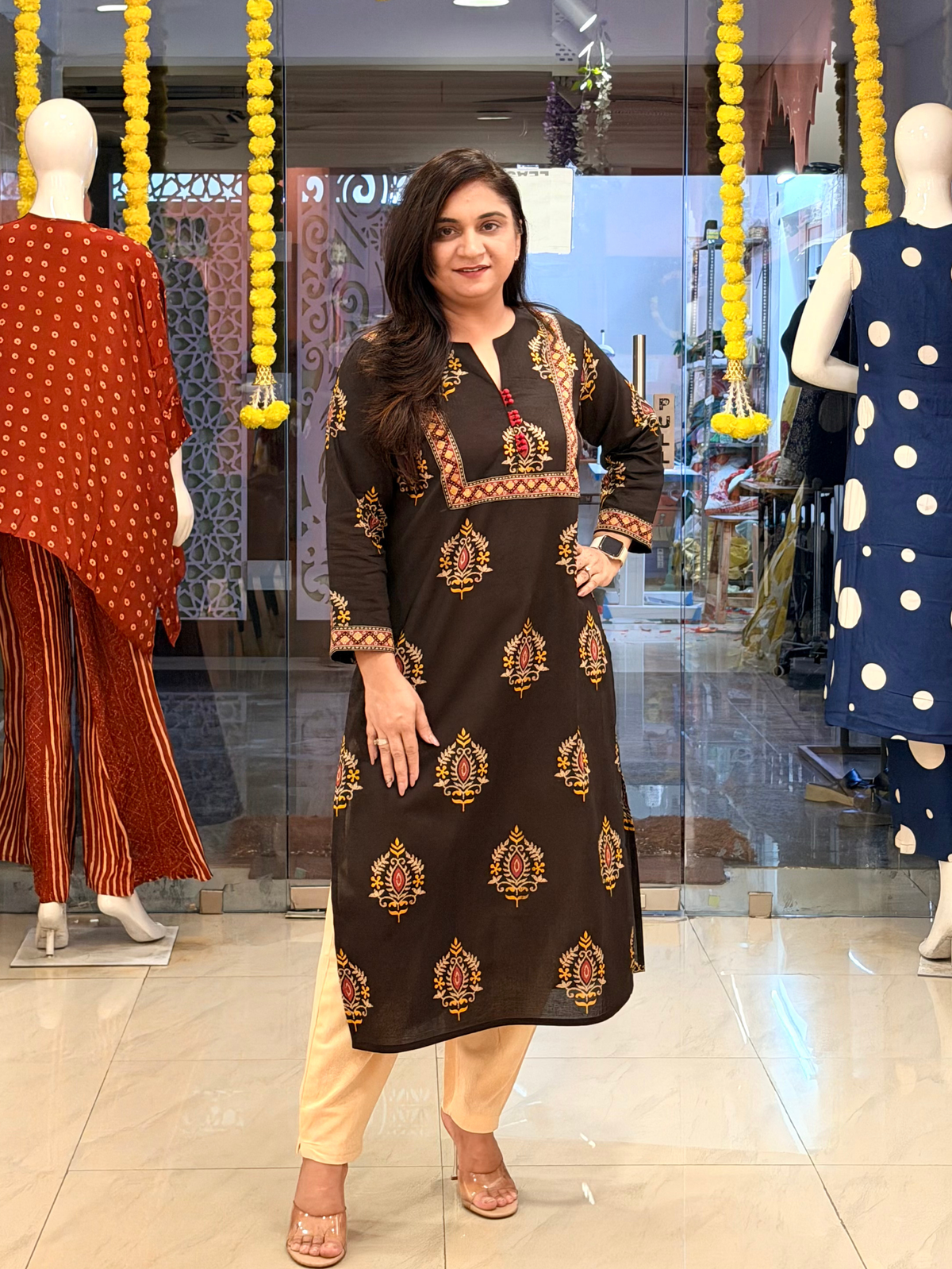 Krishma Deep Black Cotton Casual Straight Kurta