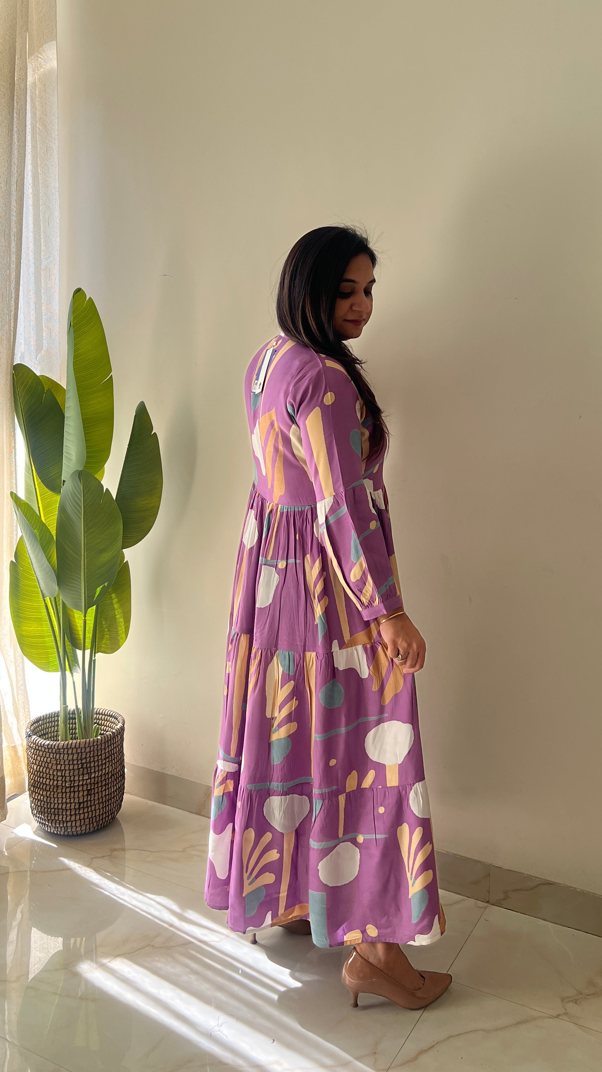 Sarfa Lilac Crystal Muslin Casual Long Dress