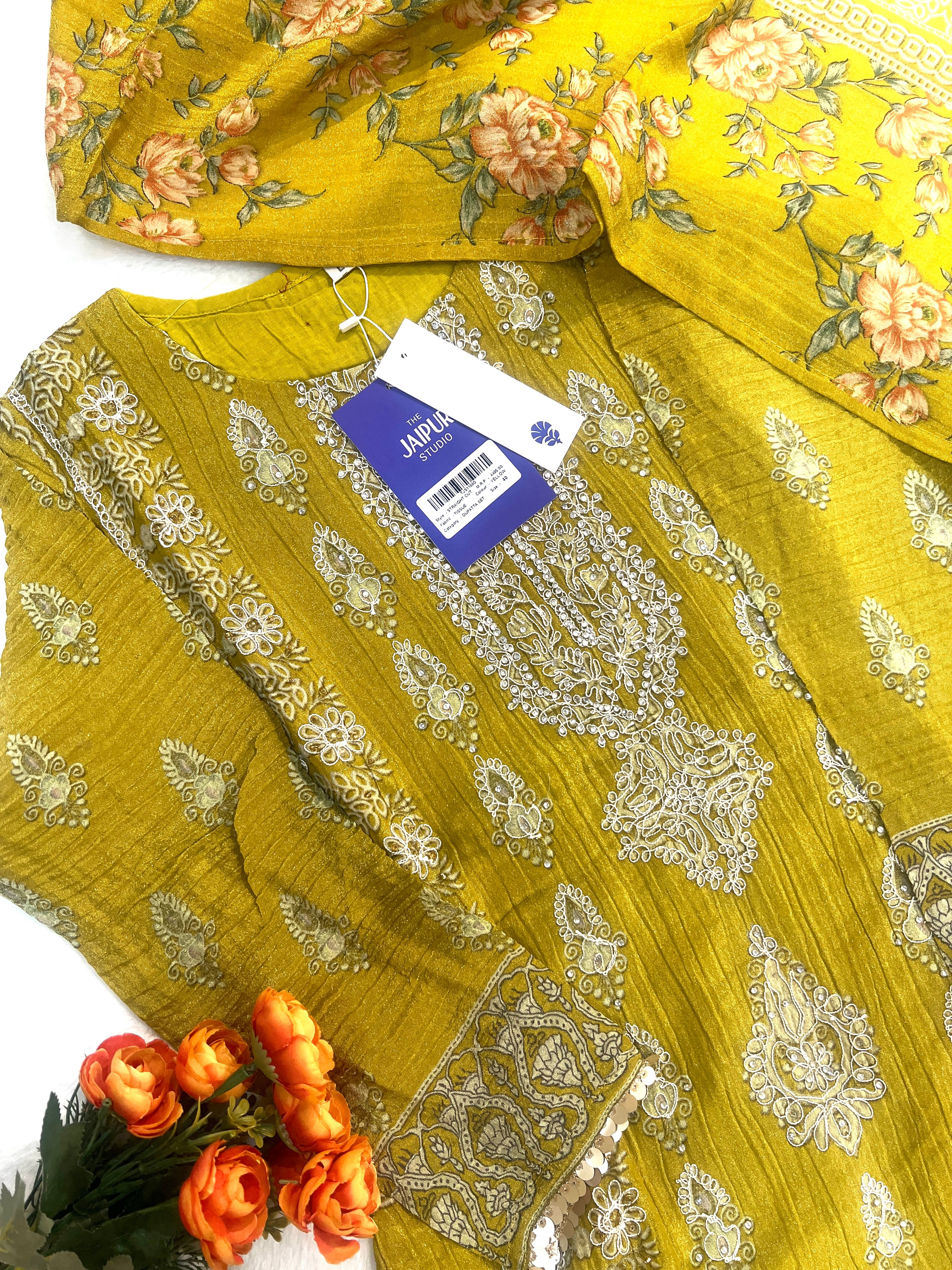 Nida Asymmetric Shimmer Tissue  Embroidered Pant Set