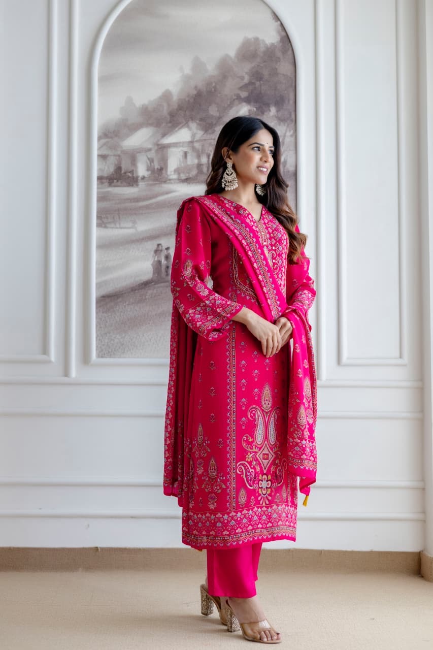 Crepe HandEmbroidered Straight Pant Set - The Jaipur Studio