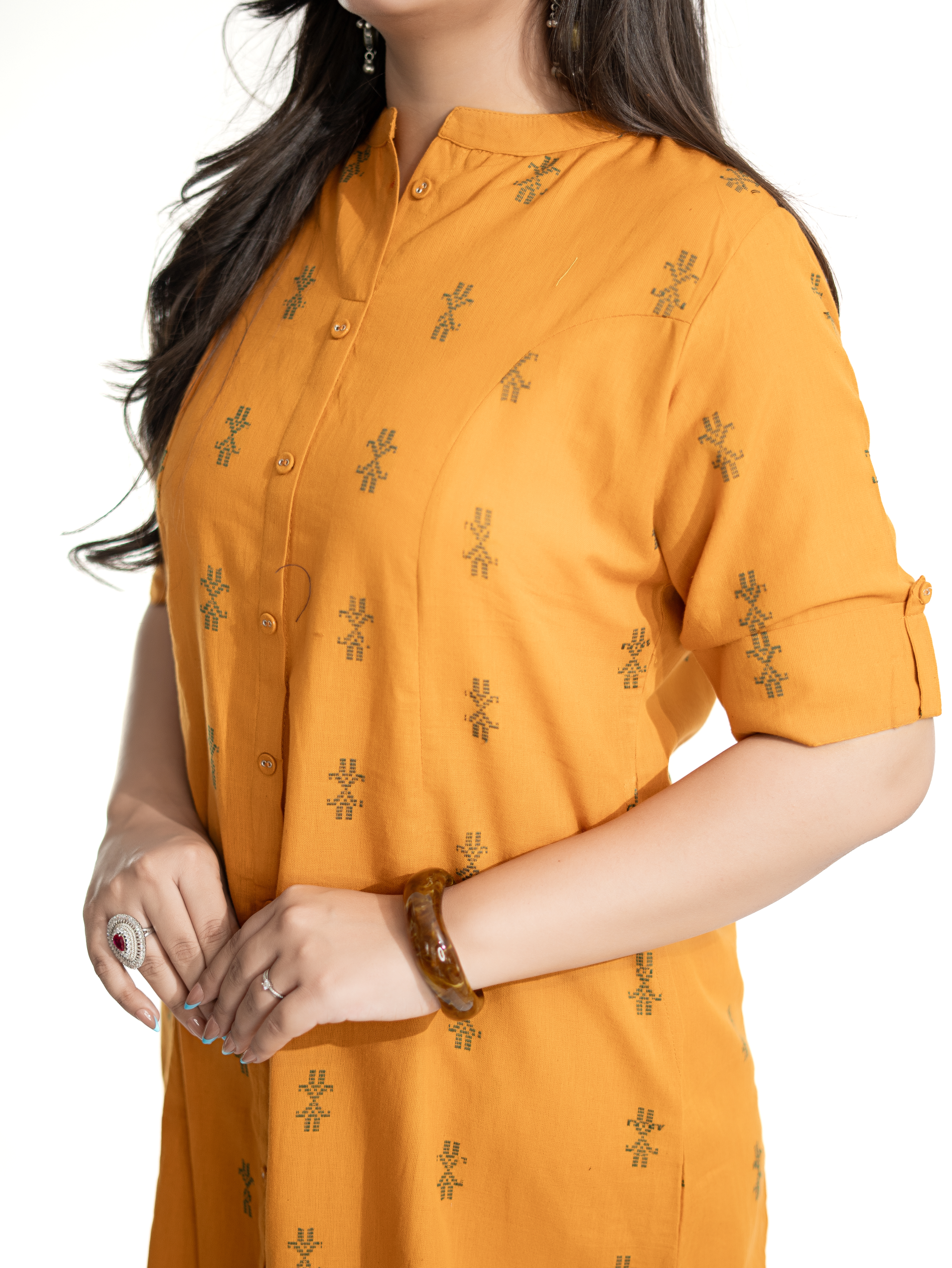 Dravya Mustard Handloom Cotton A-line Kurta Set