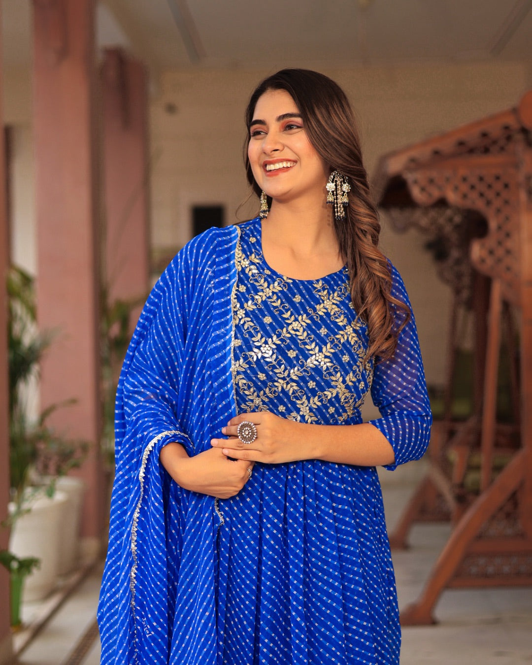 Leheriya Print Georgette Nyra Afgani Set - The Jaipur Studio