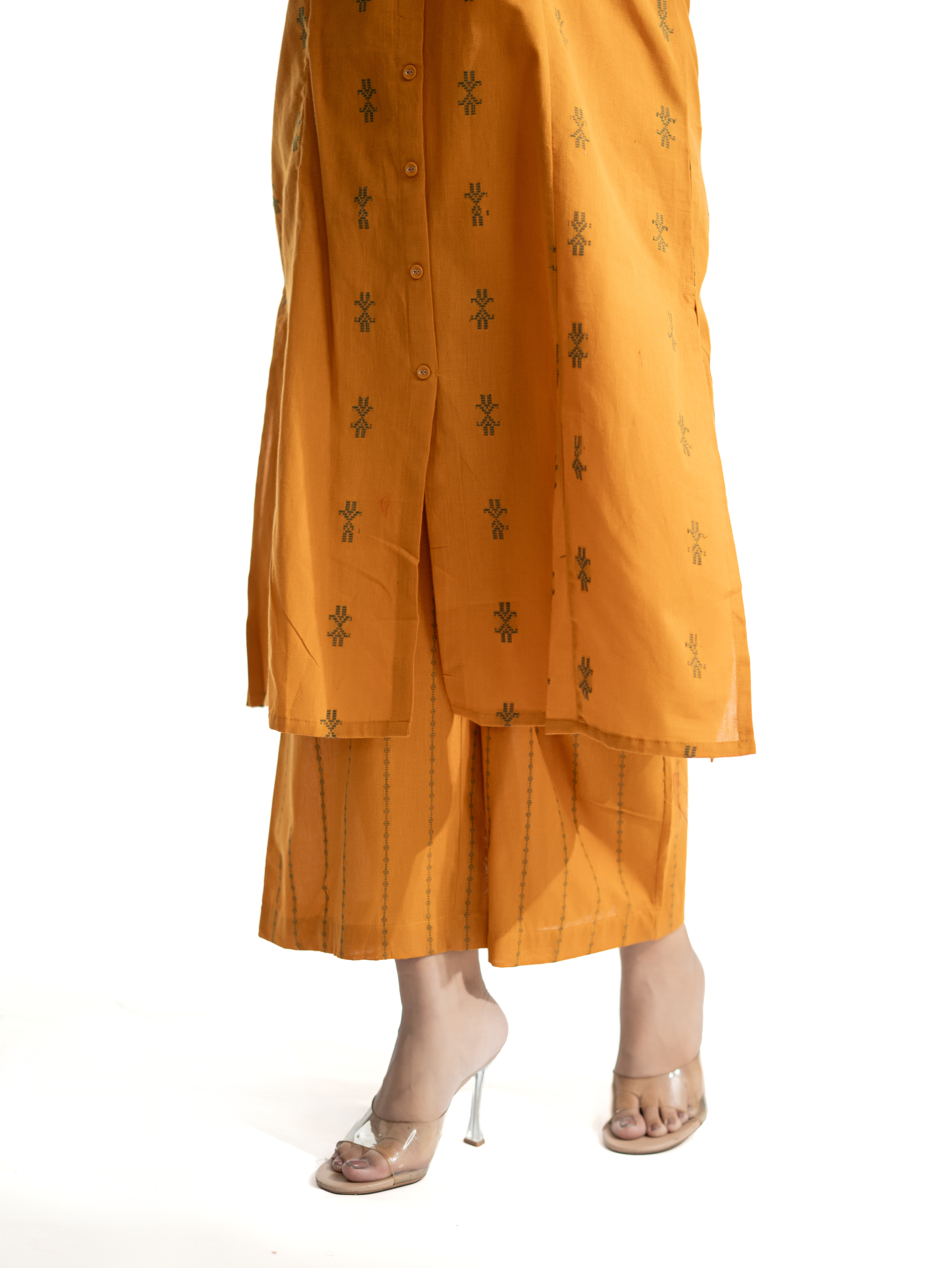 Dravya Mustard Handloom Cotton A-line Kurta Set