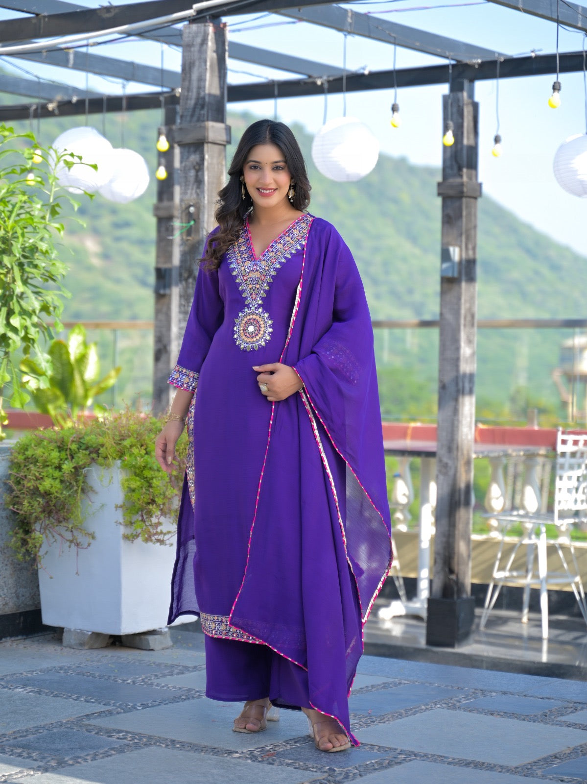 Illiana Mul Chanderi Embroidered Straight pant Set - The Jaipur Studio