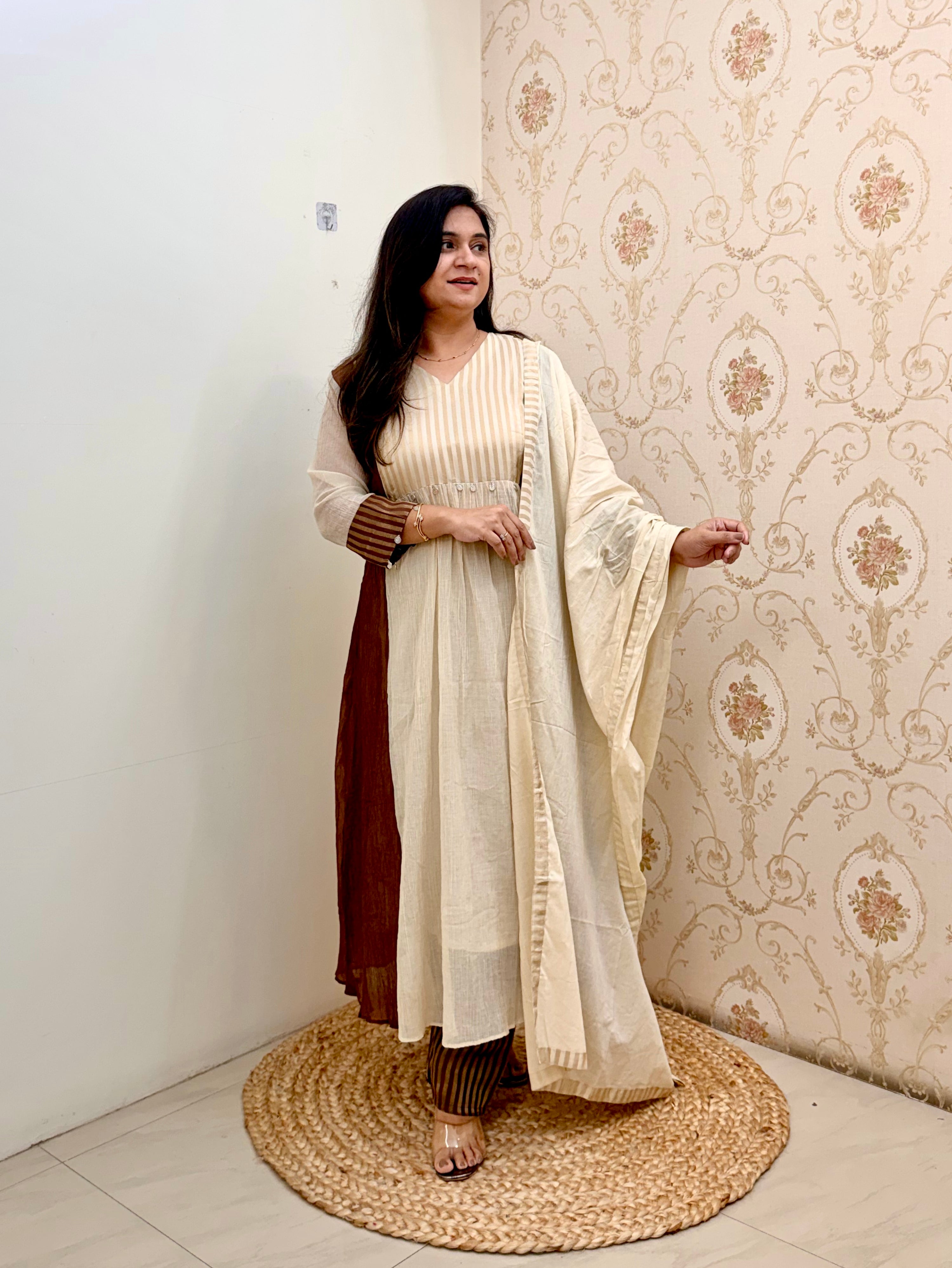 Veda Mul Chanderi Embroidered A-line Dupatta Set
