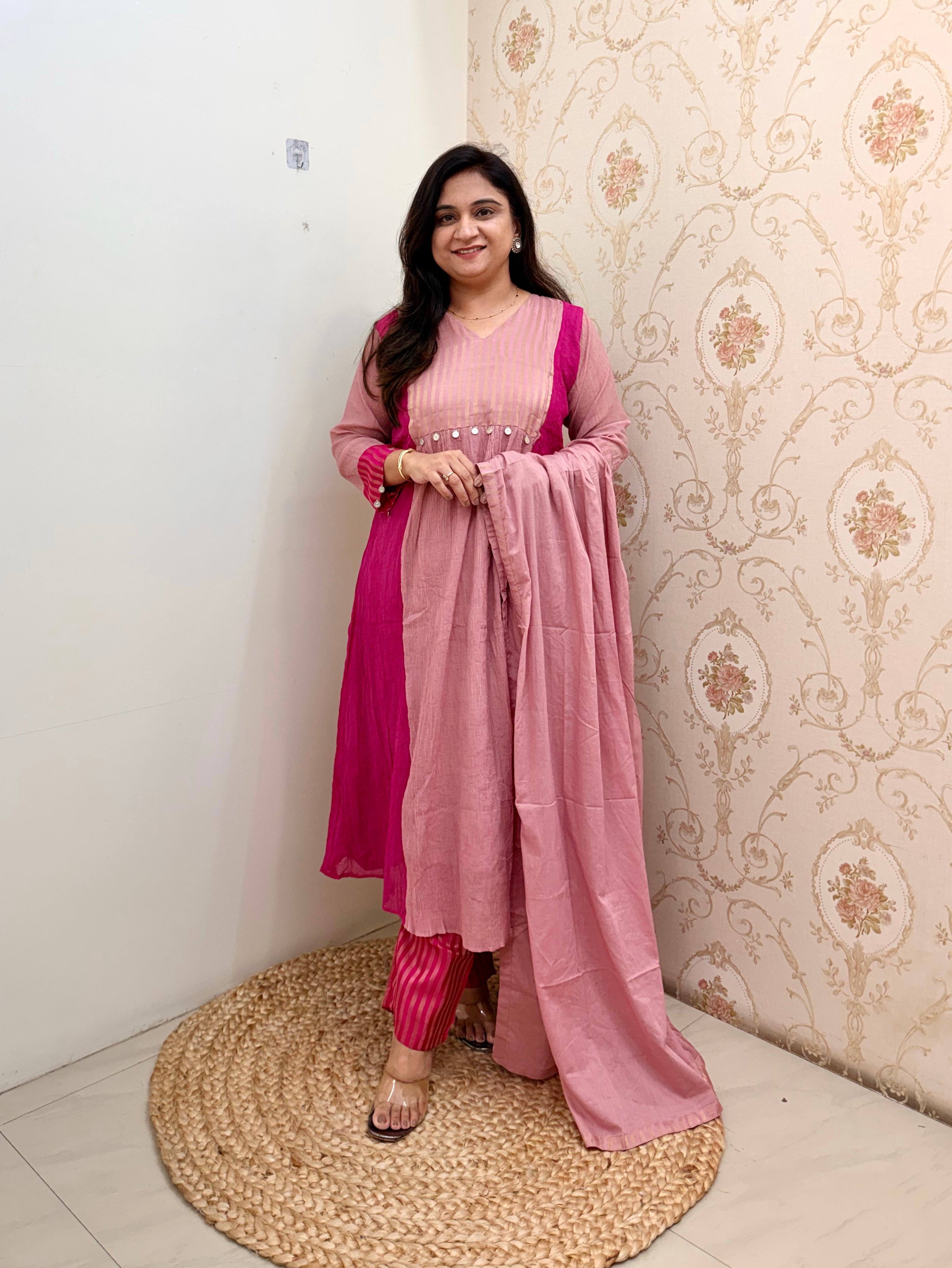 Veda Mul Chanderi Embroidered A-line Dupatta Set