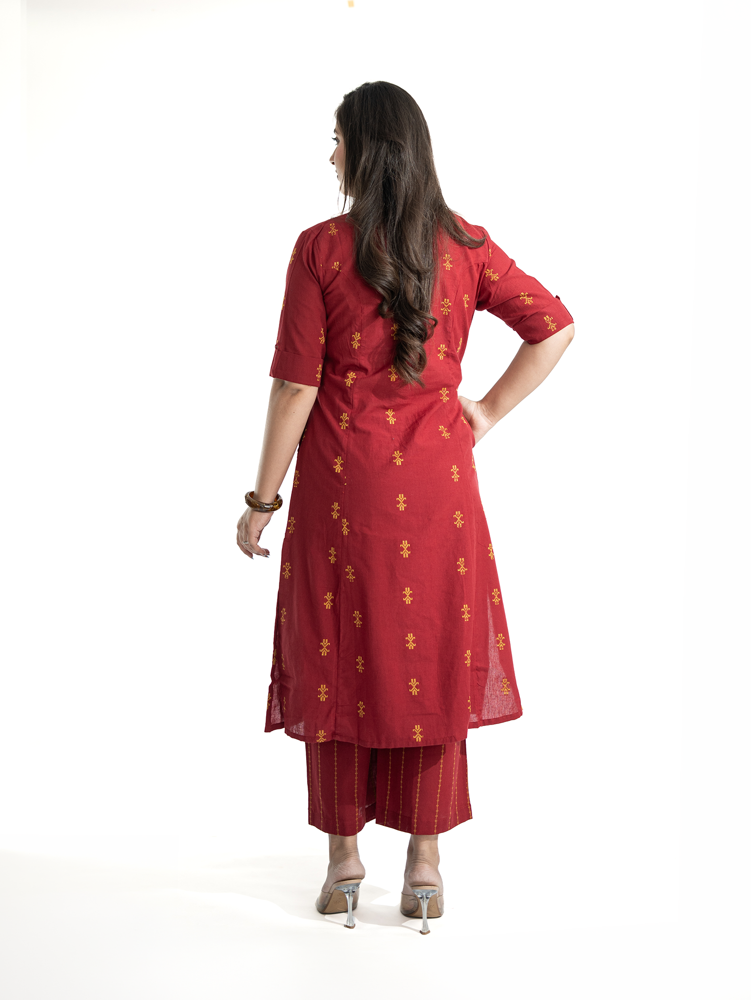 Dravya Maroon Handloom Cotton A-line Kurta Set