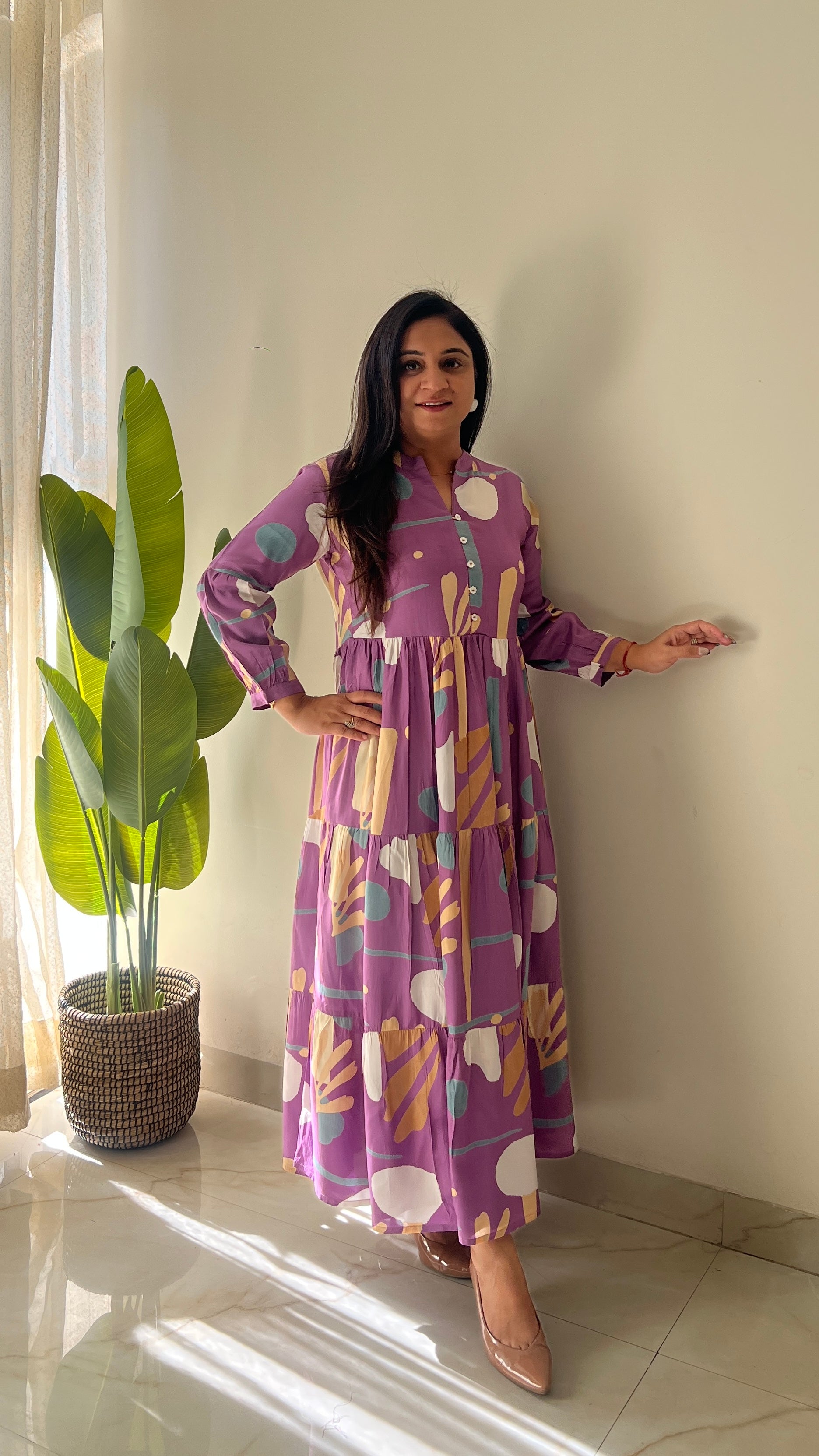 Sarfa Lilac Crystal Muslin Casual Long Dress