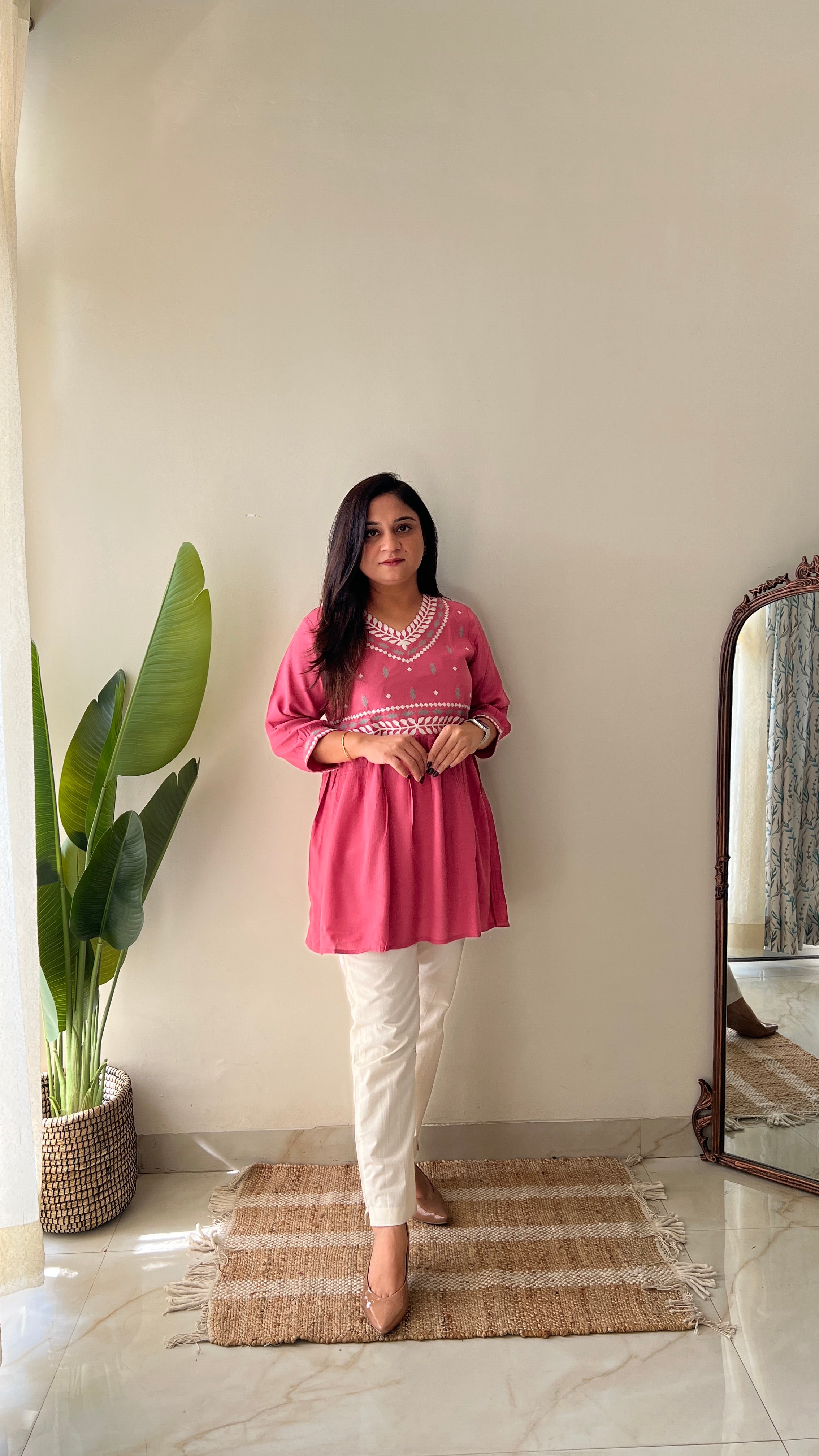 Soha Cotton Embroidered A-line Short Top