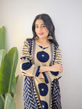 Harshi Blue Cotton Ajrakh Katha Detailed Dupatta Set