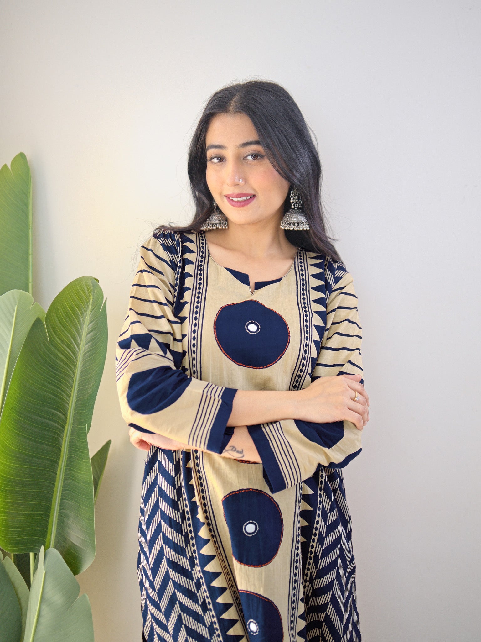 Harshi Blue Cotton Ajrakh Katha Detailed Dupatta Set