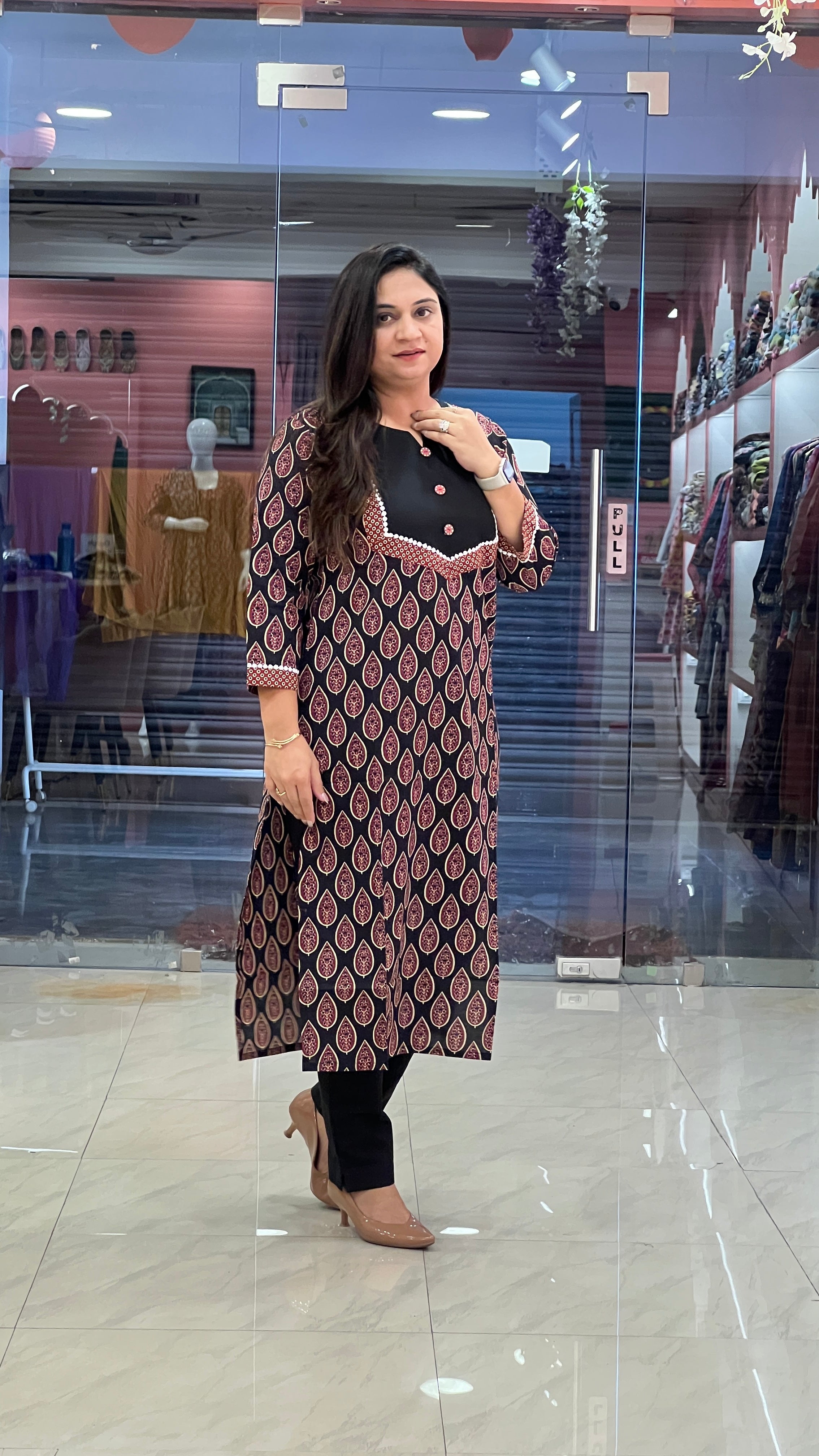 Black Ajrakh Casual Cotton Straight Kurta