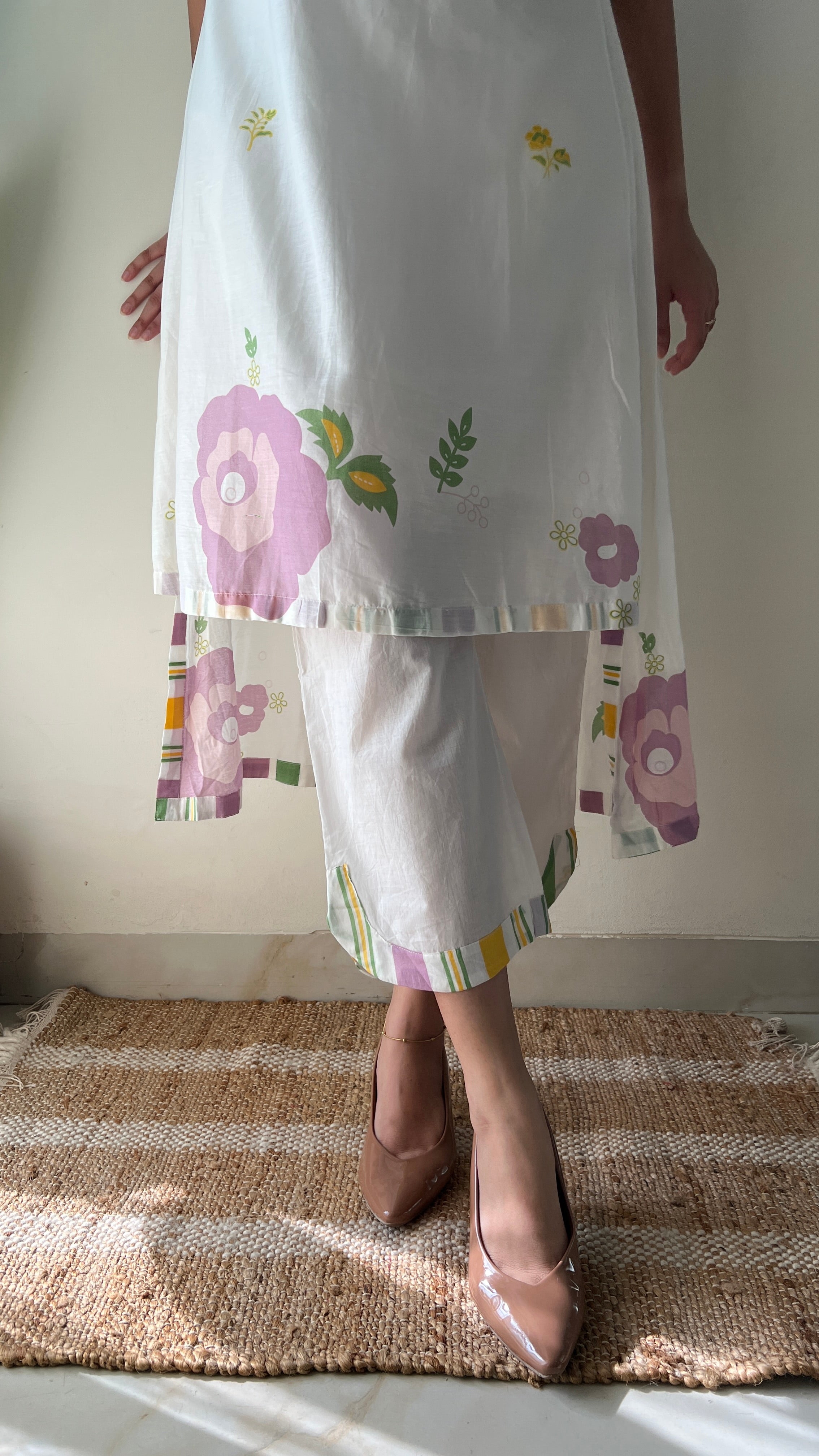 Jeena Mul Cotton Embroidered High Low Coord Set