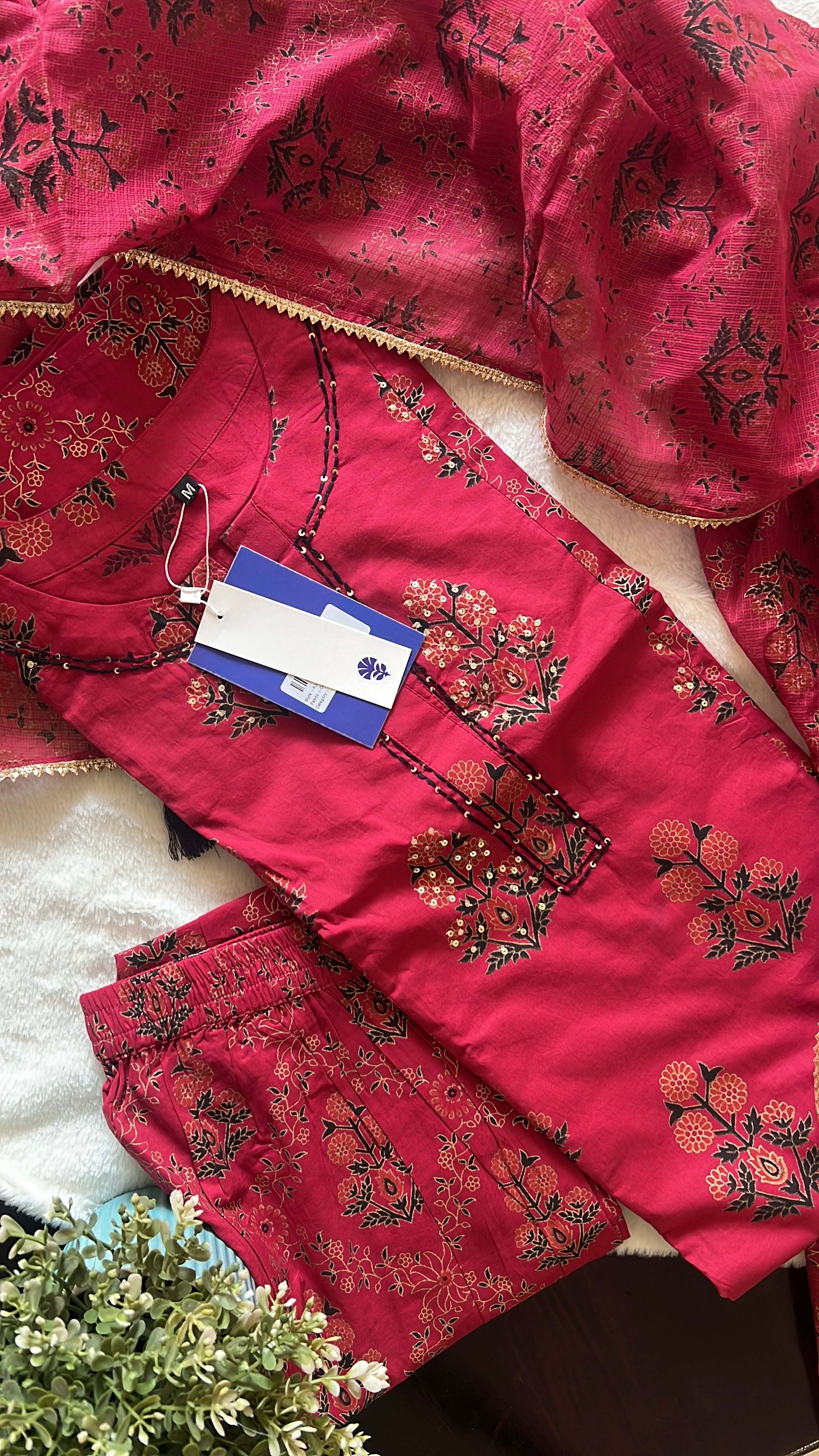 Irya Cotton Handblock Embroidered Pant Set