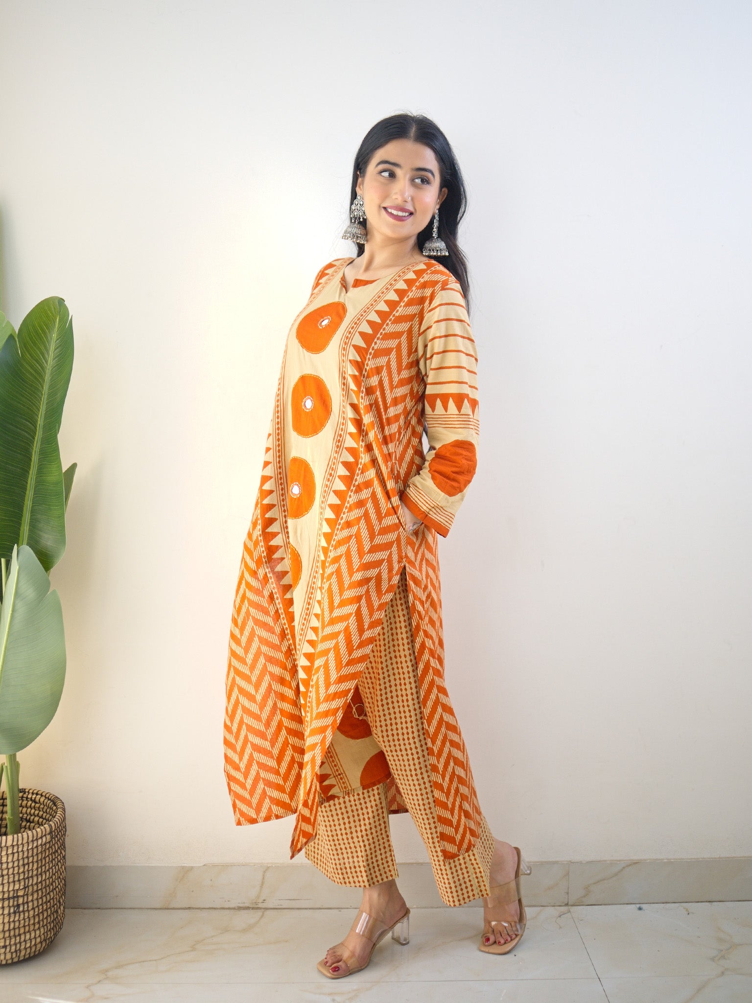 Harshi Rust Cotton Ajrakh Katha Detailed Dupatta Set
