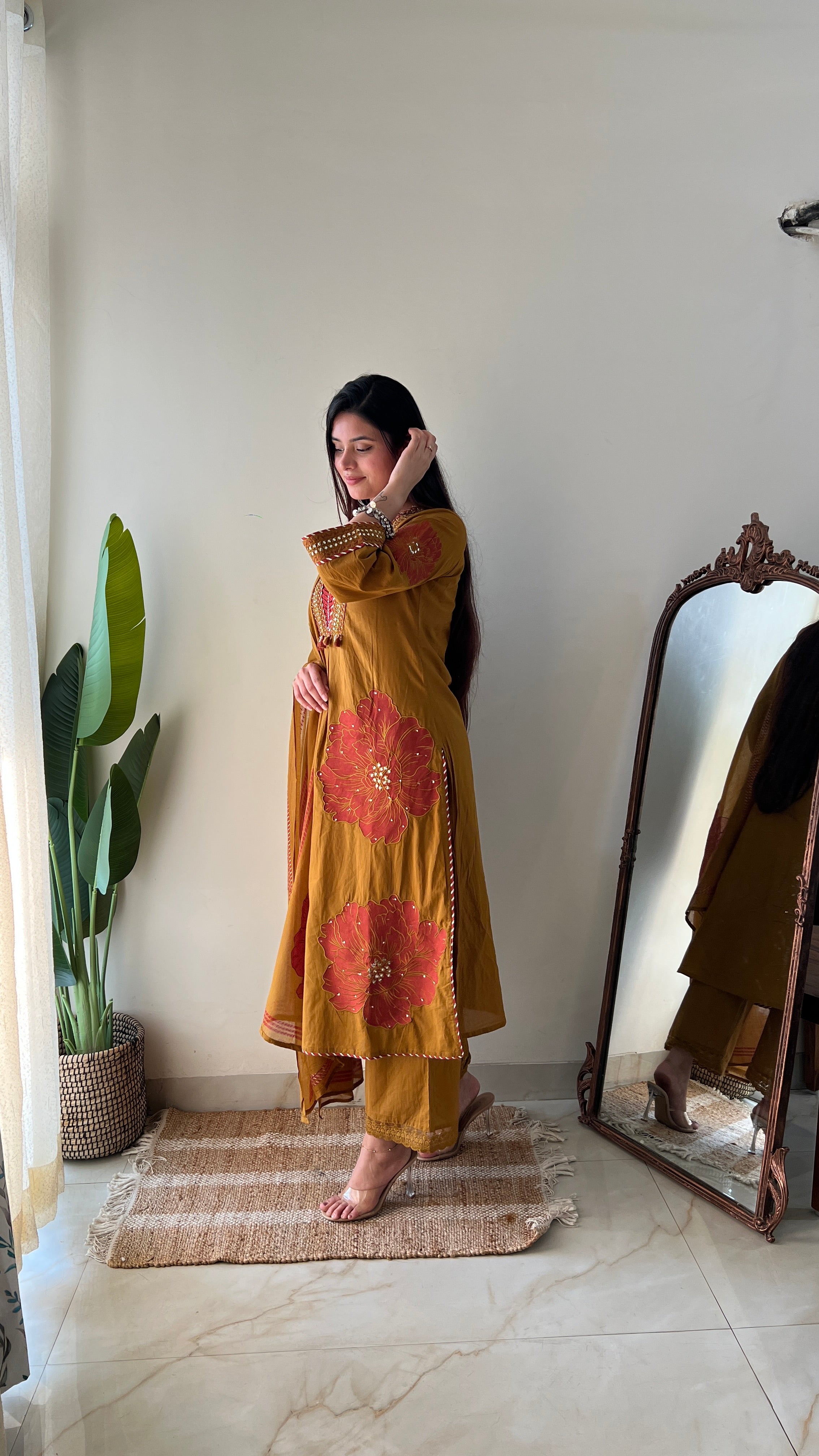 Moksha Embroidered Cotton A-line Plazo Set - The Jaipur Studio