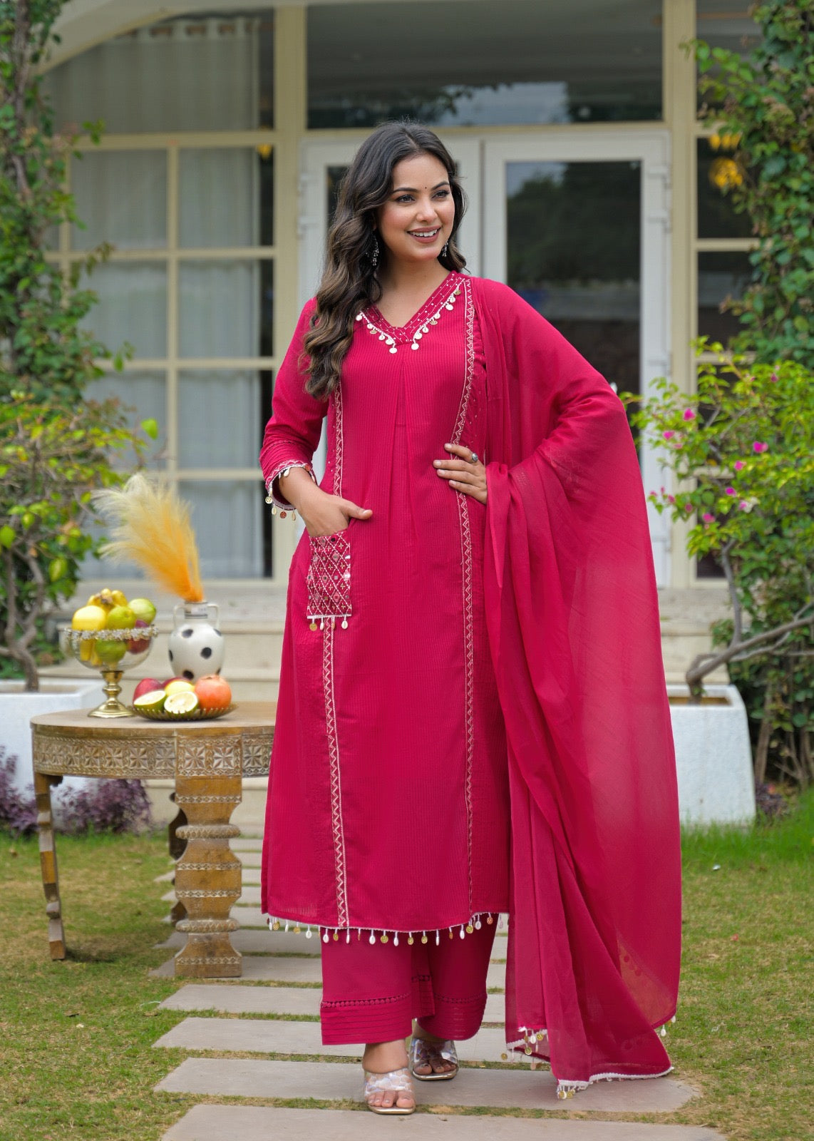 Avanti Pink Premium Cotton HandEmbroidered Dupatta Set