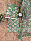 Buniyad Green Handblock Floral Unstitched Suit Set