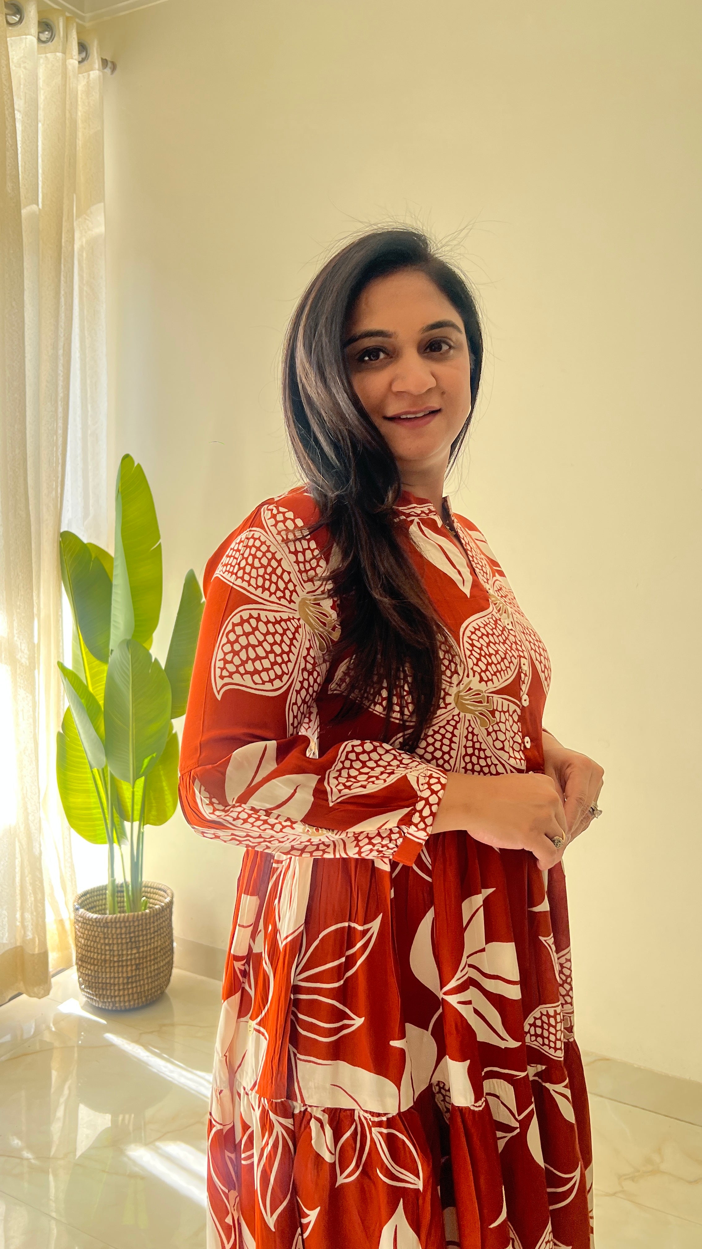 Sarfa Rust Crystal Muslin Casual Long Dress