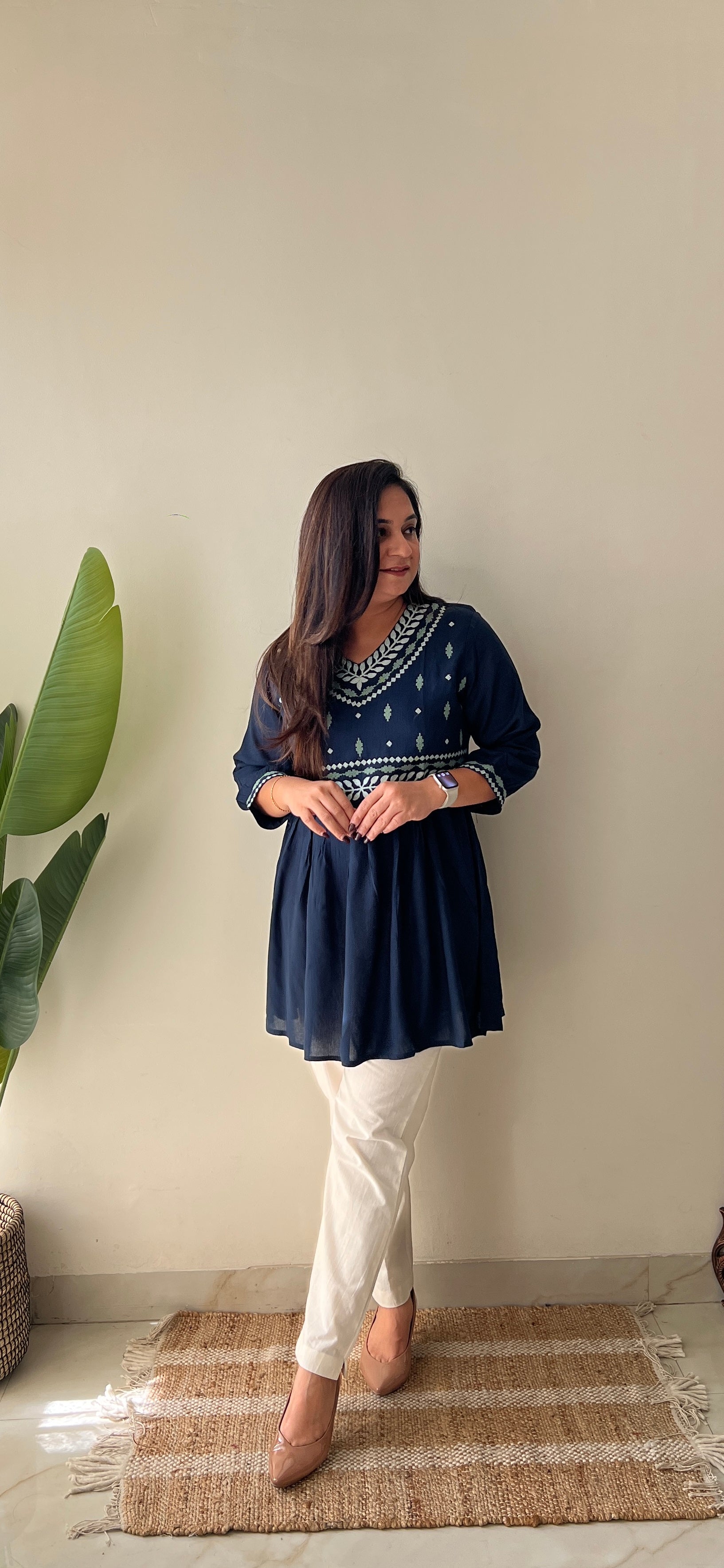 Soha Cotton Embroidered A-line Short Top