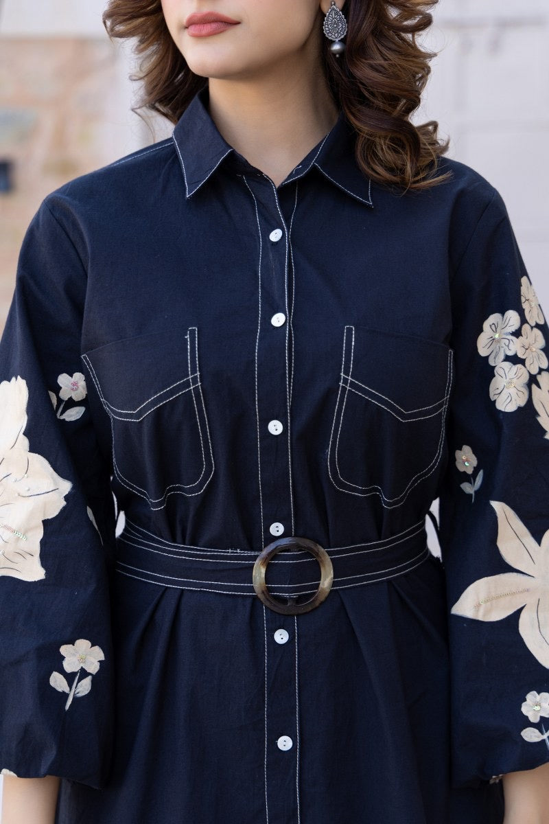 Ammy Cotton HandPainted Embroidered Short Dress