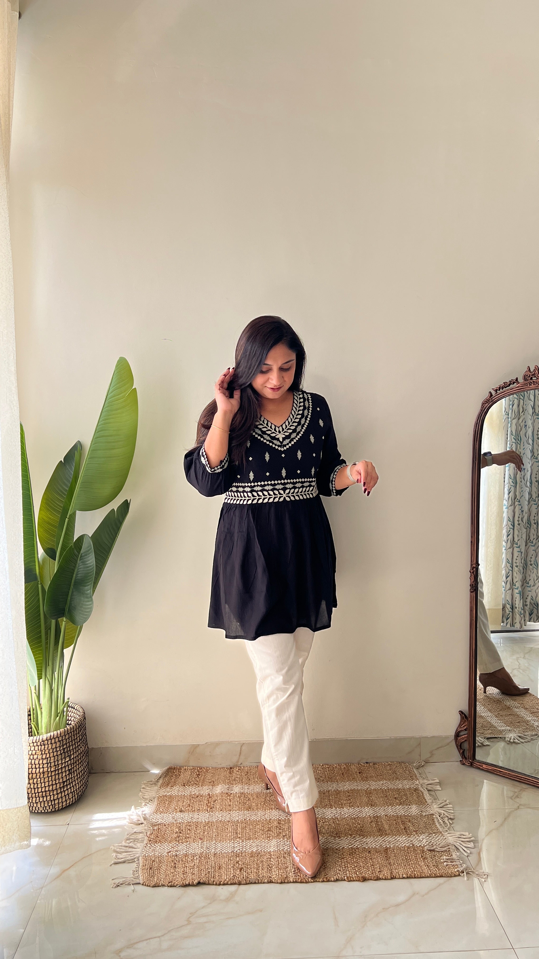 Soha Cotton Embroidered A-line Short Top