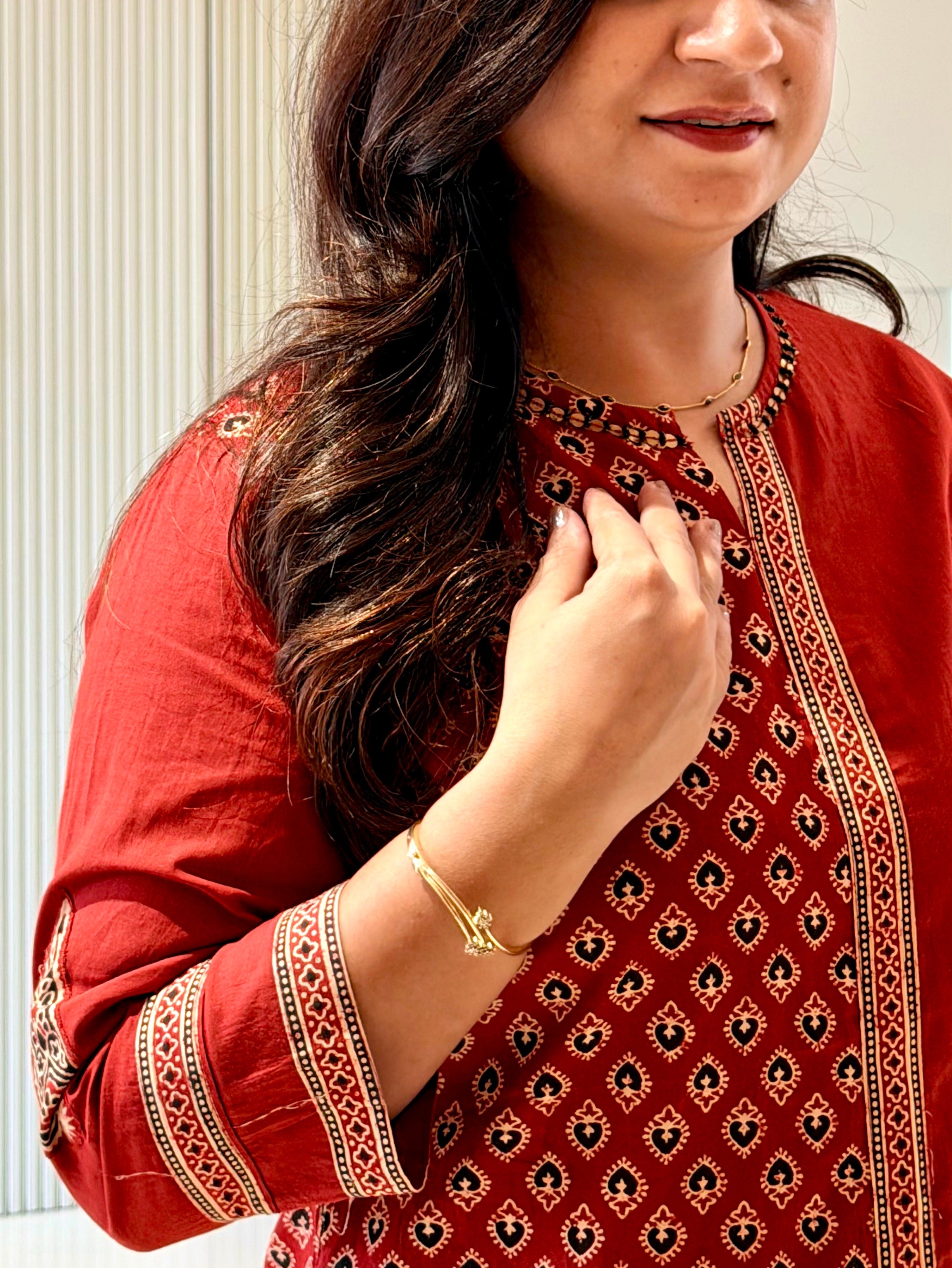 Laila Maroon Cotton Asymmetric Ajrakh Kurta Set