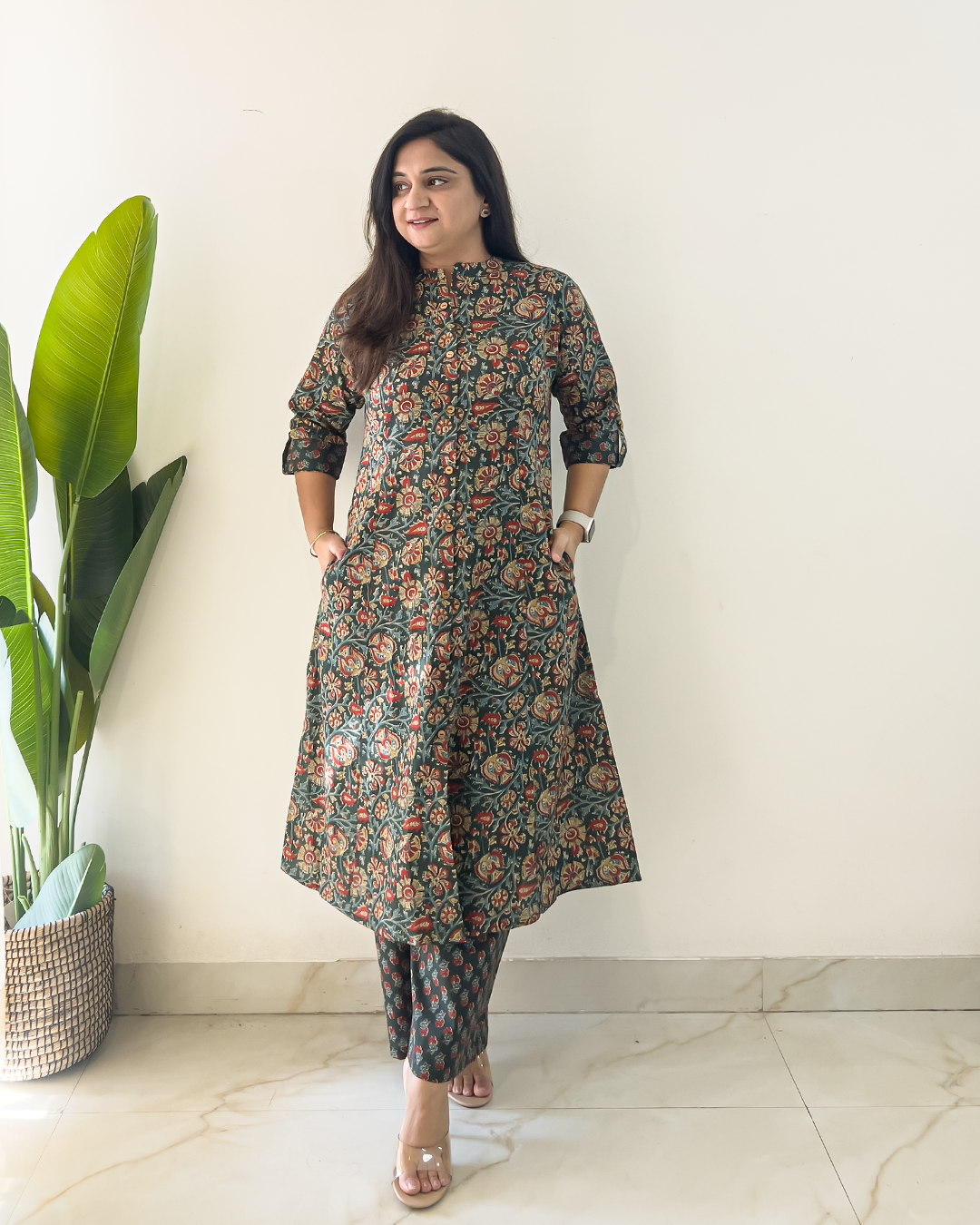 Prita Green Ajrakh A-line Cotton Coord Set - The Jaipur Studio