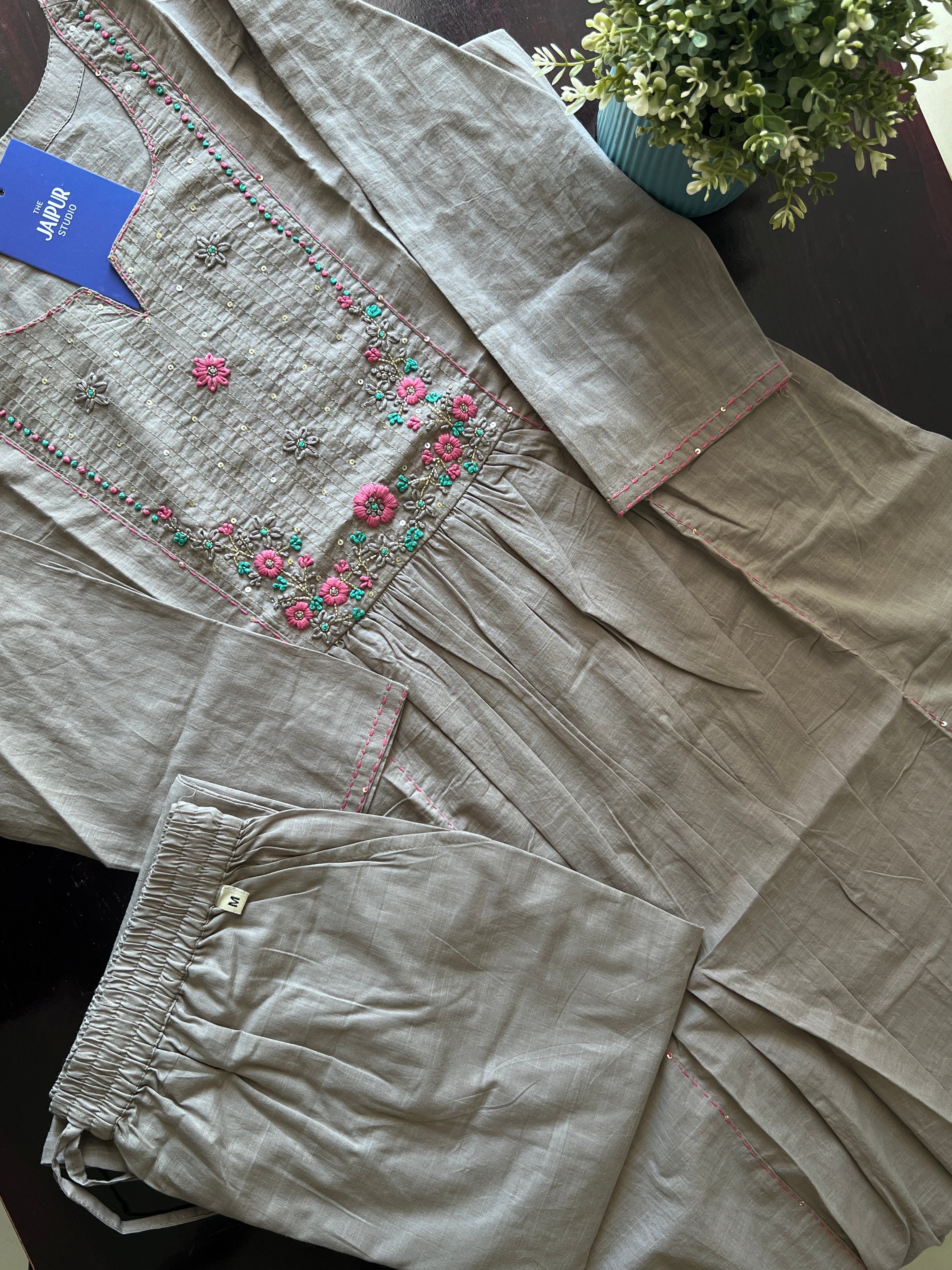 Lina Cotton HandEmbroidered A-line Pant Set