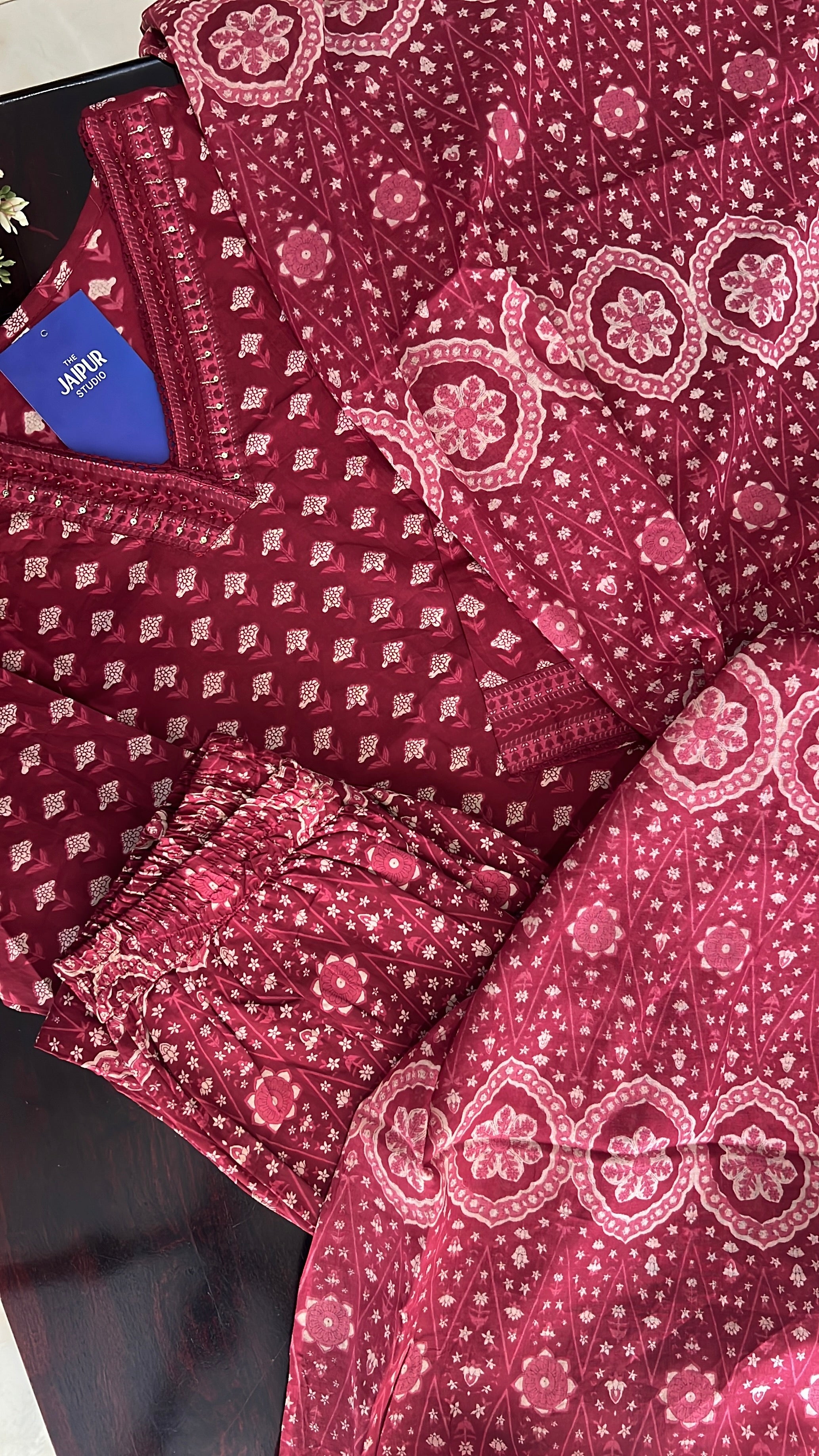 Divisha Ajrakh Cotton HandEmbroidered Pant set