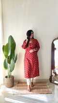 Red Ajrakh Casual Cotton Straight Kurta