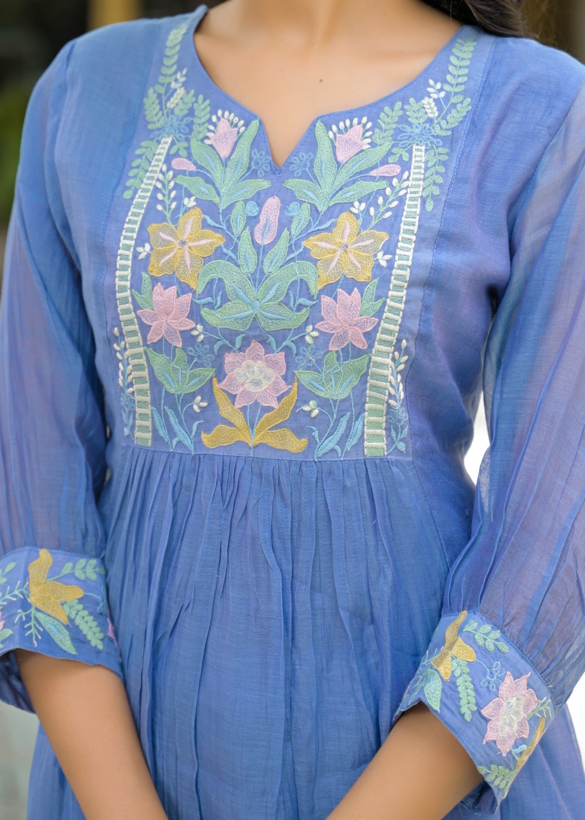 Zainab Chanderi Embroidered A-line pant Set