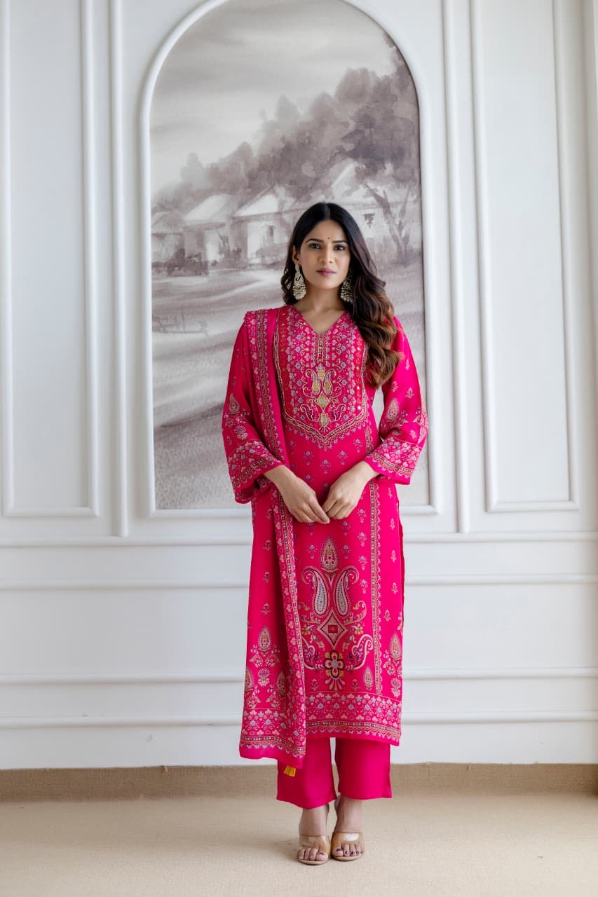 Crepe HandEmbroidered Straight Pant Set - The Jaipur Studio