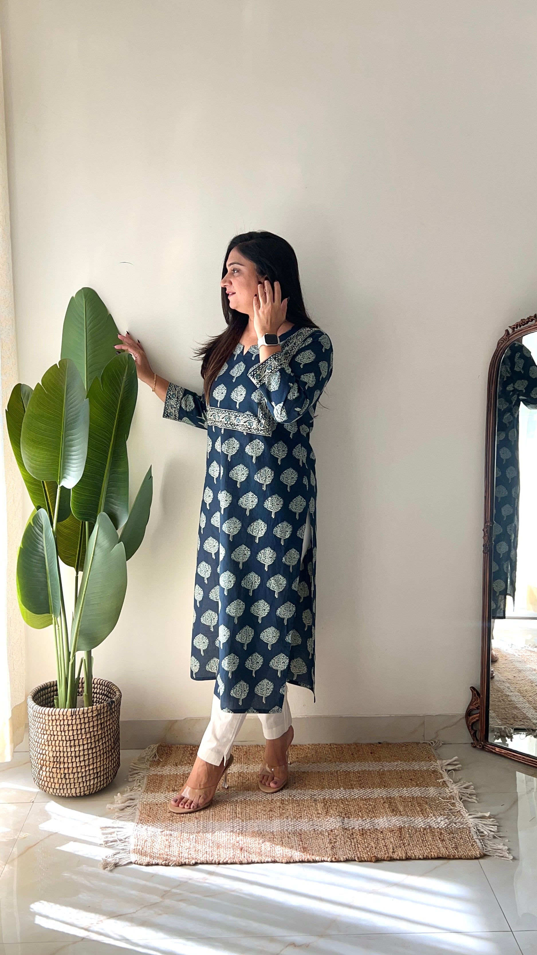 Indigo Blue Casual Cotton Straight Kurta - The Jaipur Studio