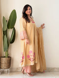 Jasmine Beige Muslin HandEmbroidered Anarkali Dupatta Set