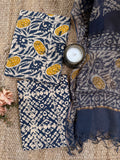 Gulnar Grey Batik Print Unstitched Suit Set