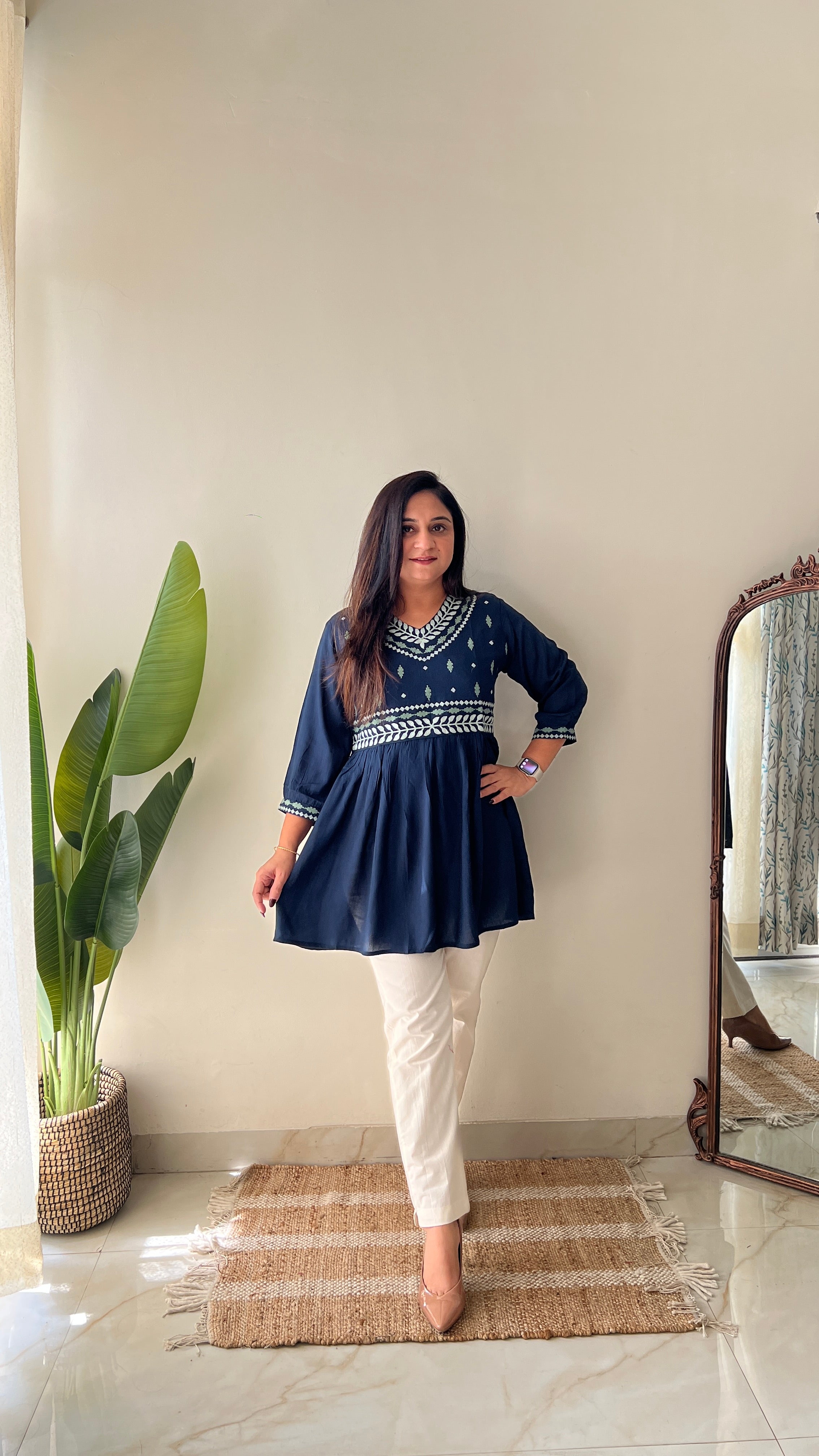 Soha Cotton Embroidered A-line Short Top