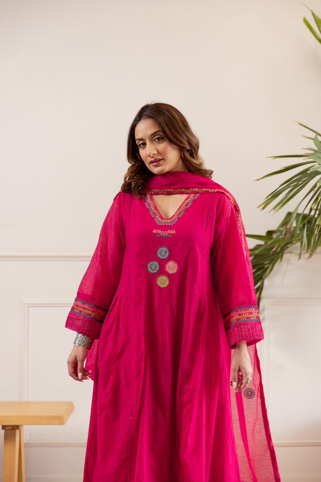 Zola Pink Net Chanderi Embroidered Anarkali Set