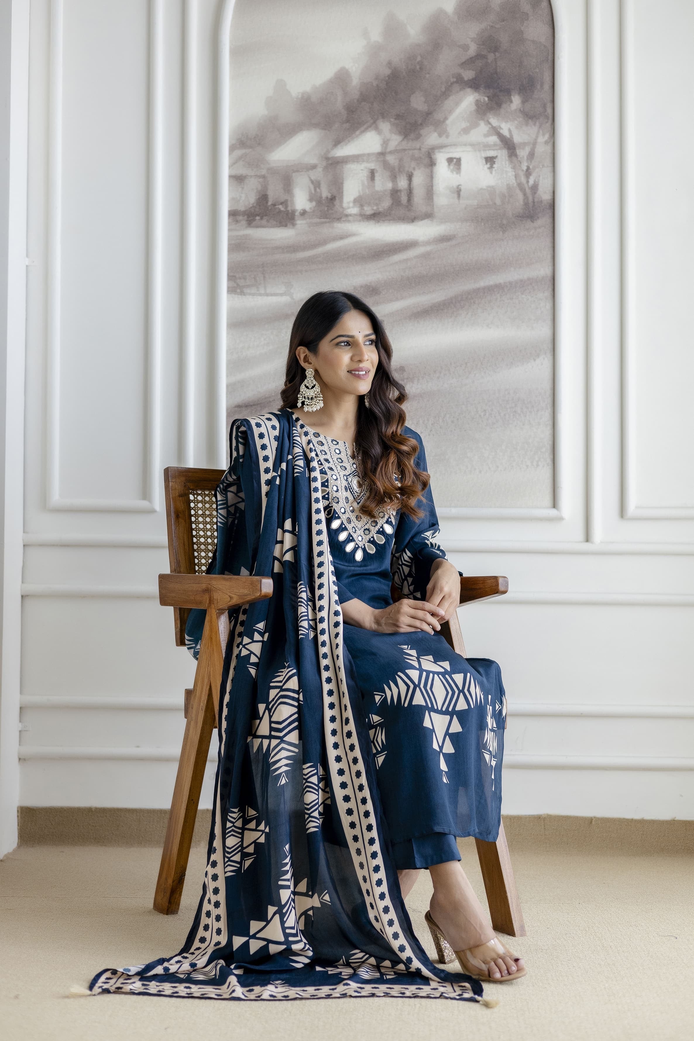 Mansi Crepe Deep Blue HandEmbroidered Pant Set