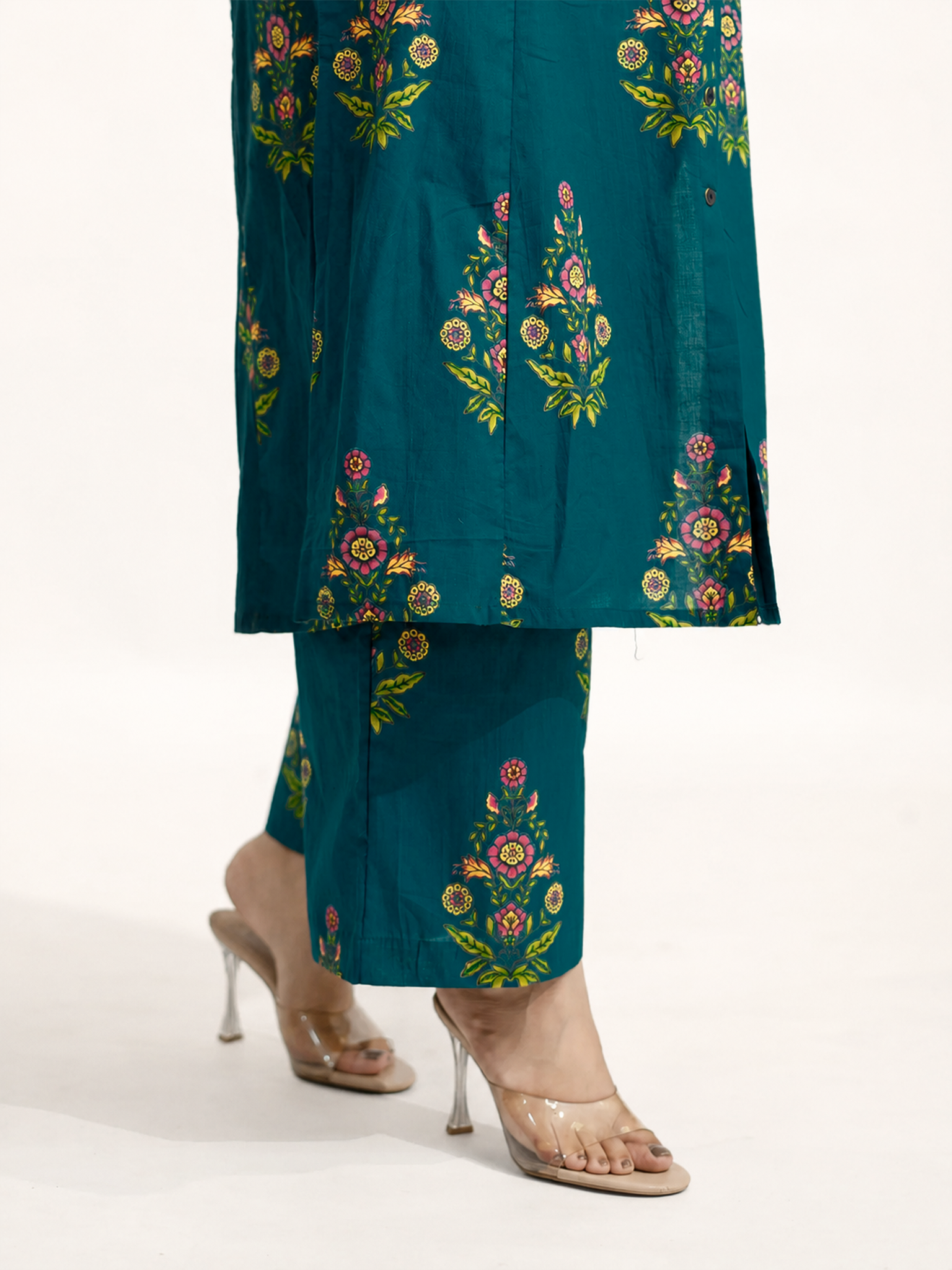 Liora Blue Floral A-line Cotton Kurta Set