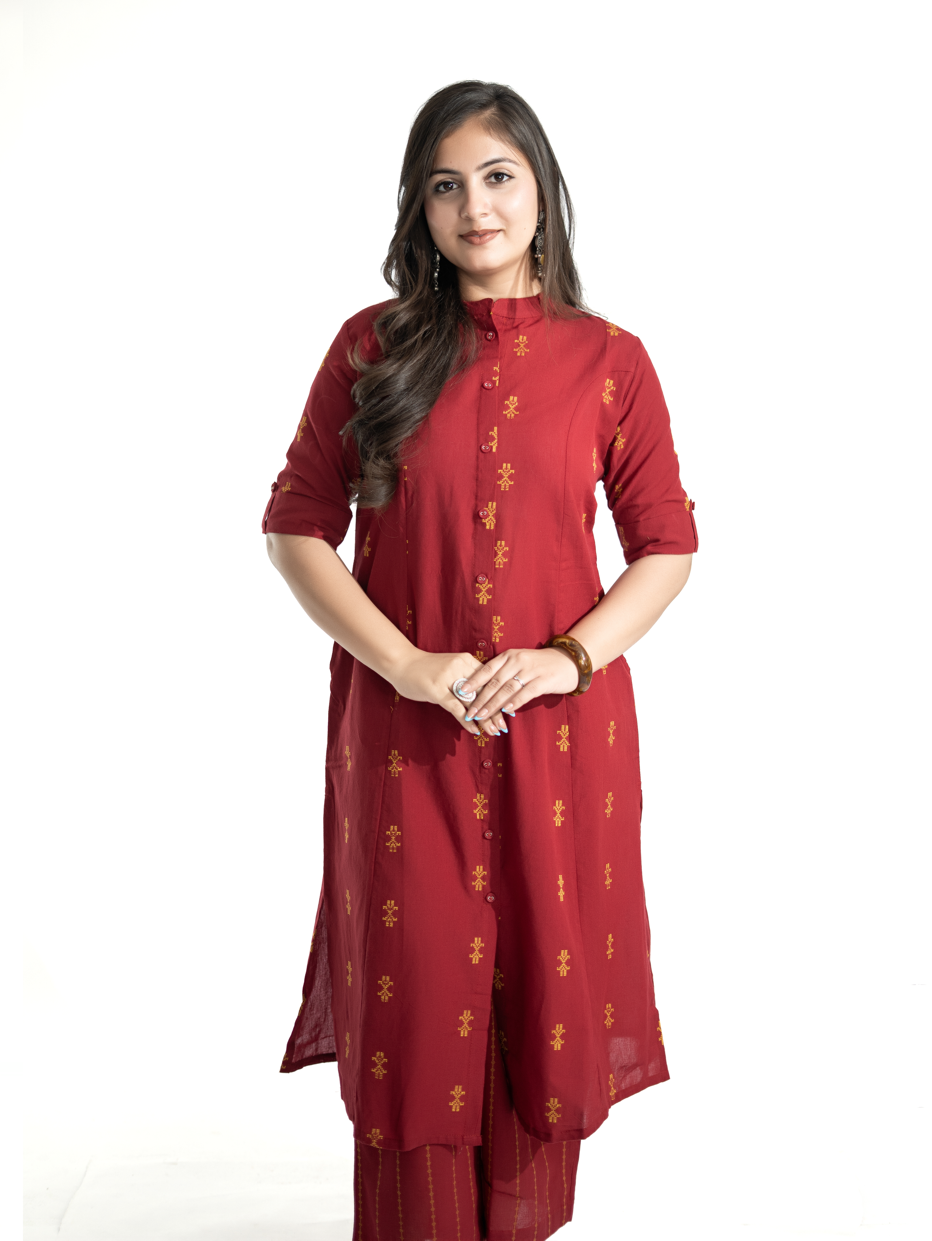 Dravya Maroon Handloom Cotton A-line Kurta Set