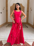 Niyati Pink Cotton Festive Hand Detailed Skirt Set