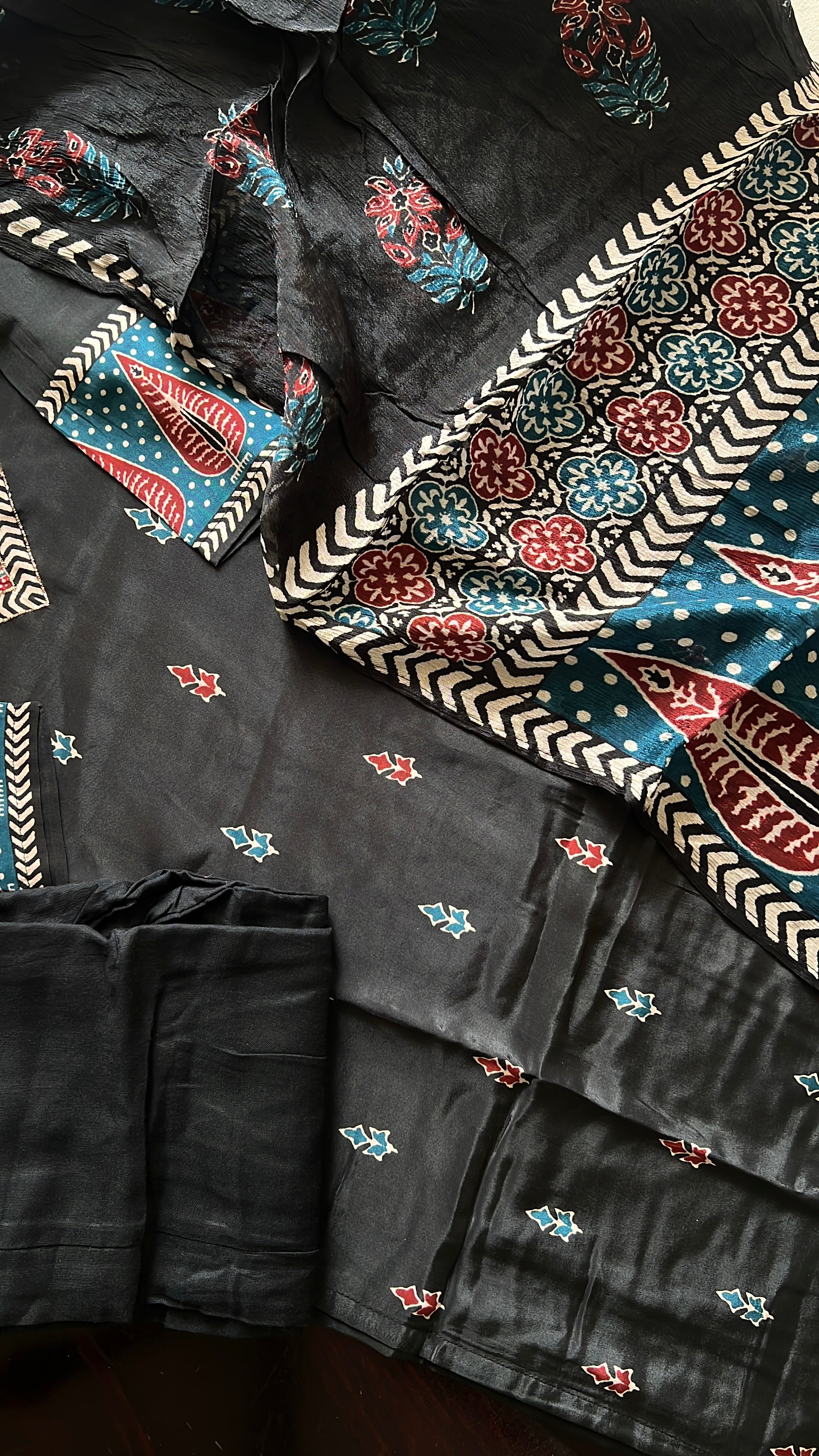 Dhara Ajrakh Crepe HandDetailed Pant Set